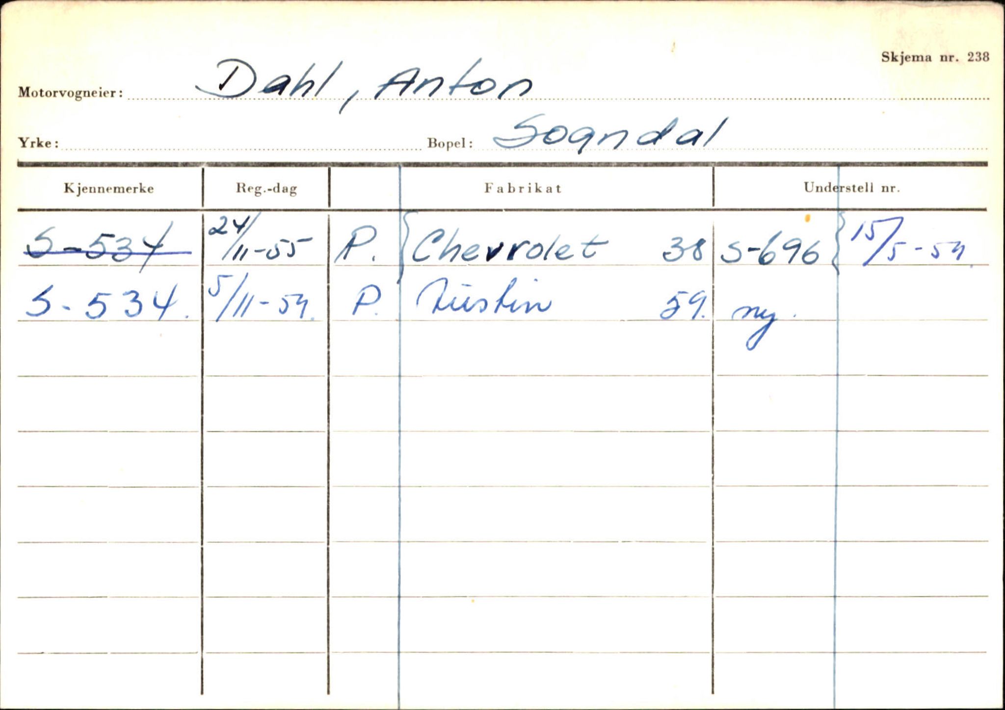 Statens vegvesen, Sogn og Fjordane vegkontor, SAB/A-5301/4/F/L0124: Eigarregister Sogndal A-U, 1945-1975, p. 288