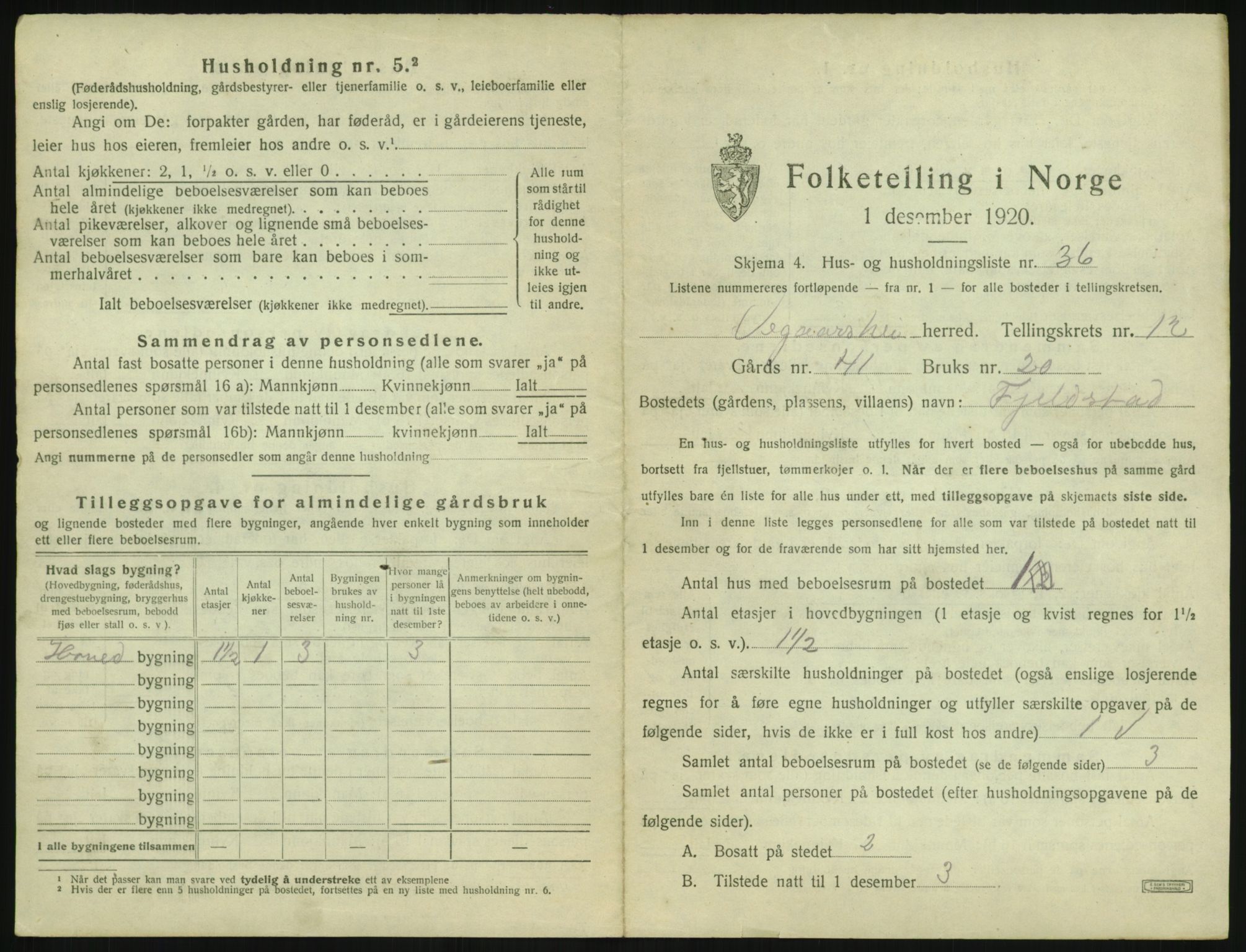 SAK, 1920 census for Vegårshei, 1920, p. 666