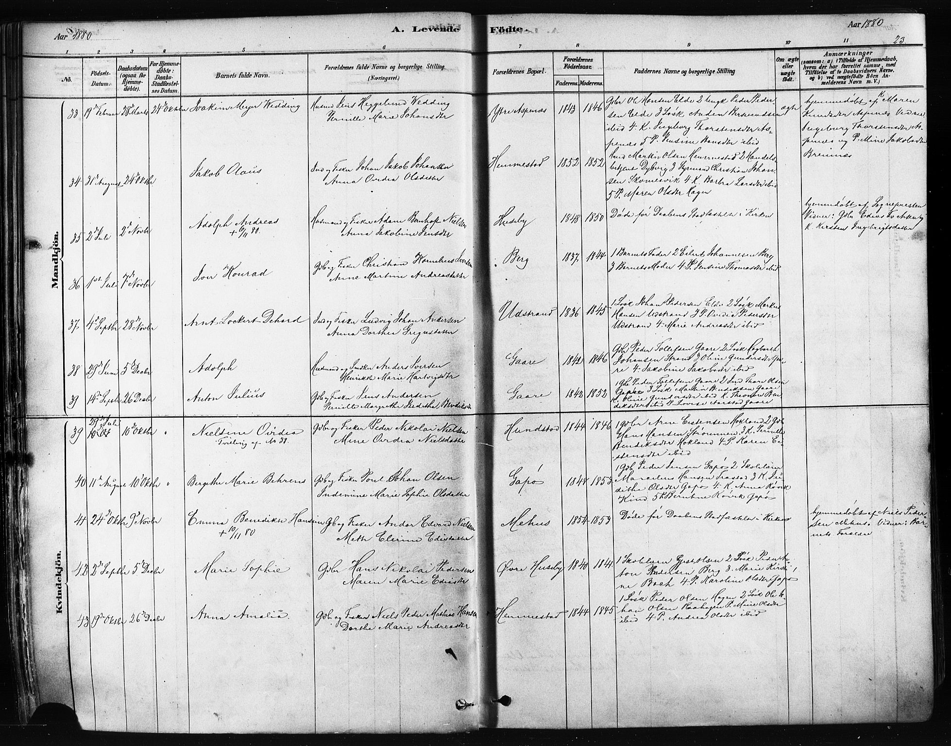 Kvæfjord sokneprestkontor, AV/SATØ-S-1323/G/Ga/Gaa/L0005kirke: Parish register (official) no. 5, 1878-1894, p. 23
