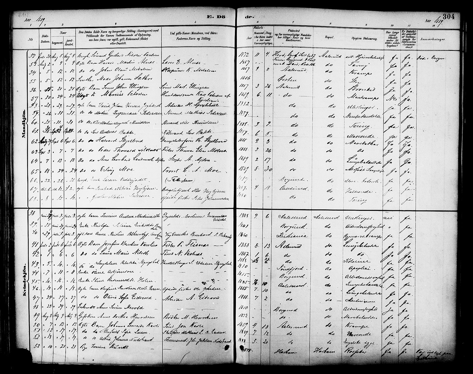 Ministerialprotokoller, klokkerbøker og fødselsregistre - Møre og Romsdal, AV/SAT-A-1454/529/L0455: Parish register (official) no. 529A05, 1885-1893, p. 304