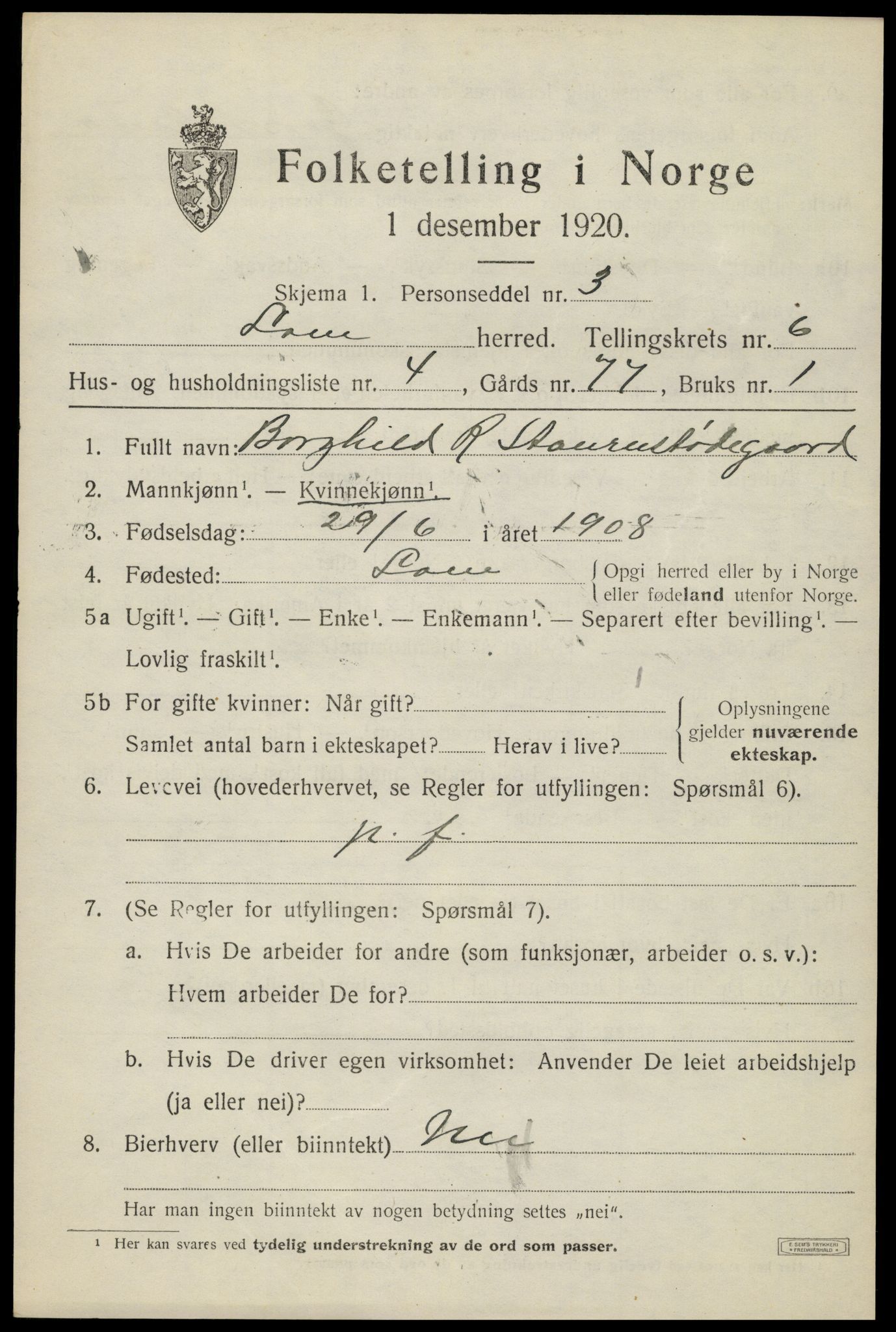 SAH, 1920 census for Lom, 1920, p. 3780