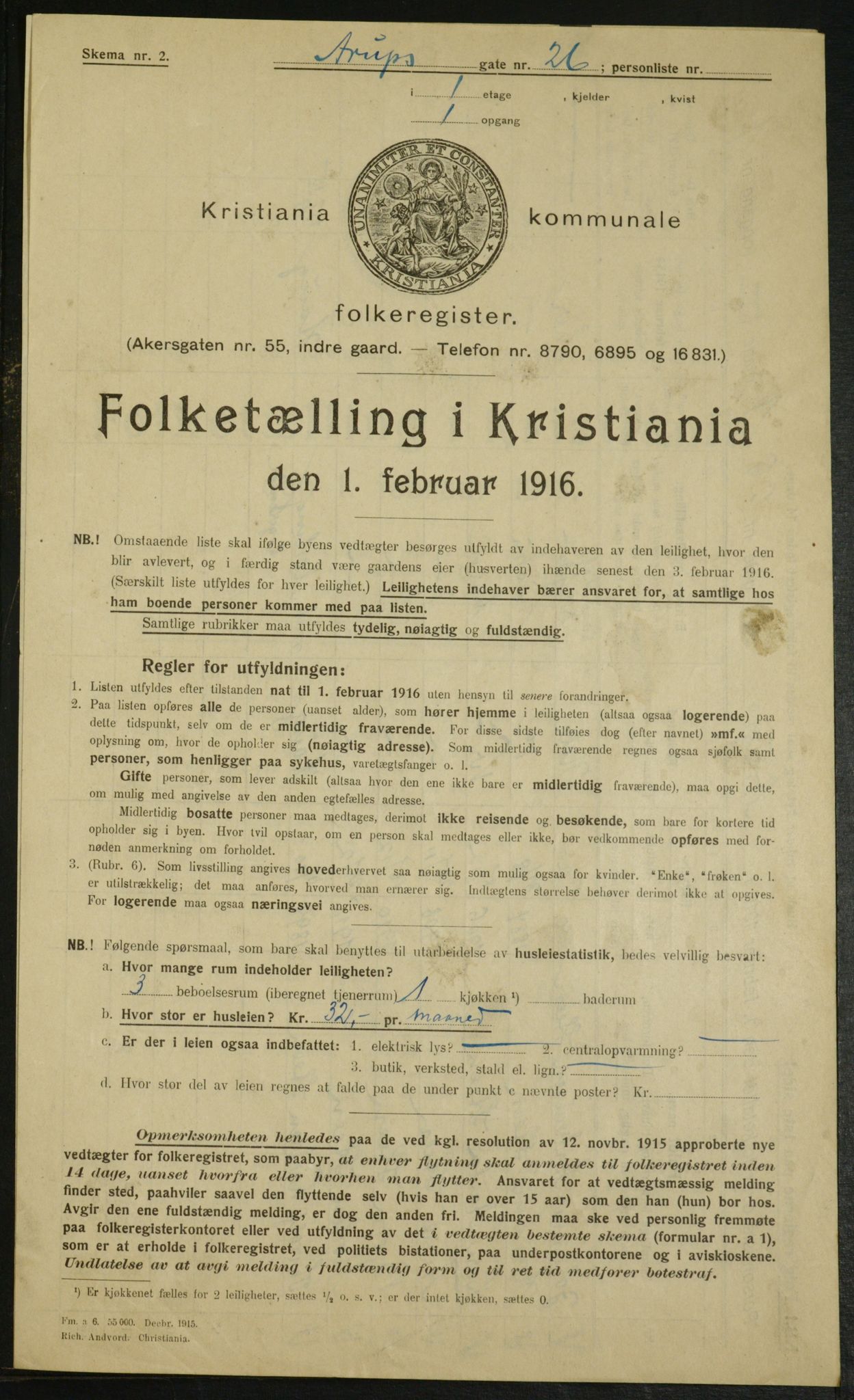 OBA, Municipal Census 1916 for Kristiania, 1916, p. 2598