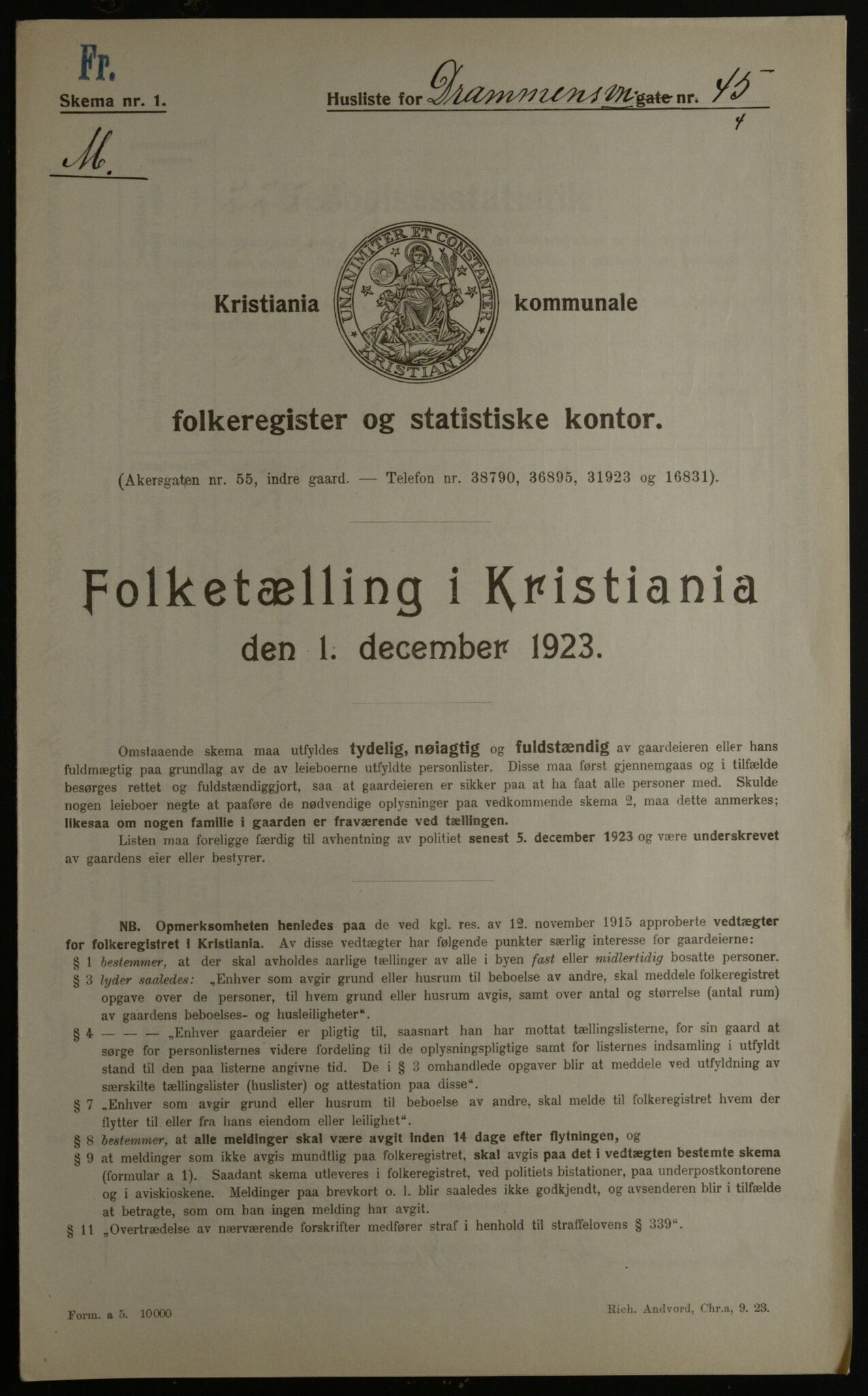 OBA, Municipal Census 1923 for Kristiania, 1923, p. 18550