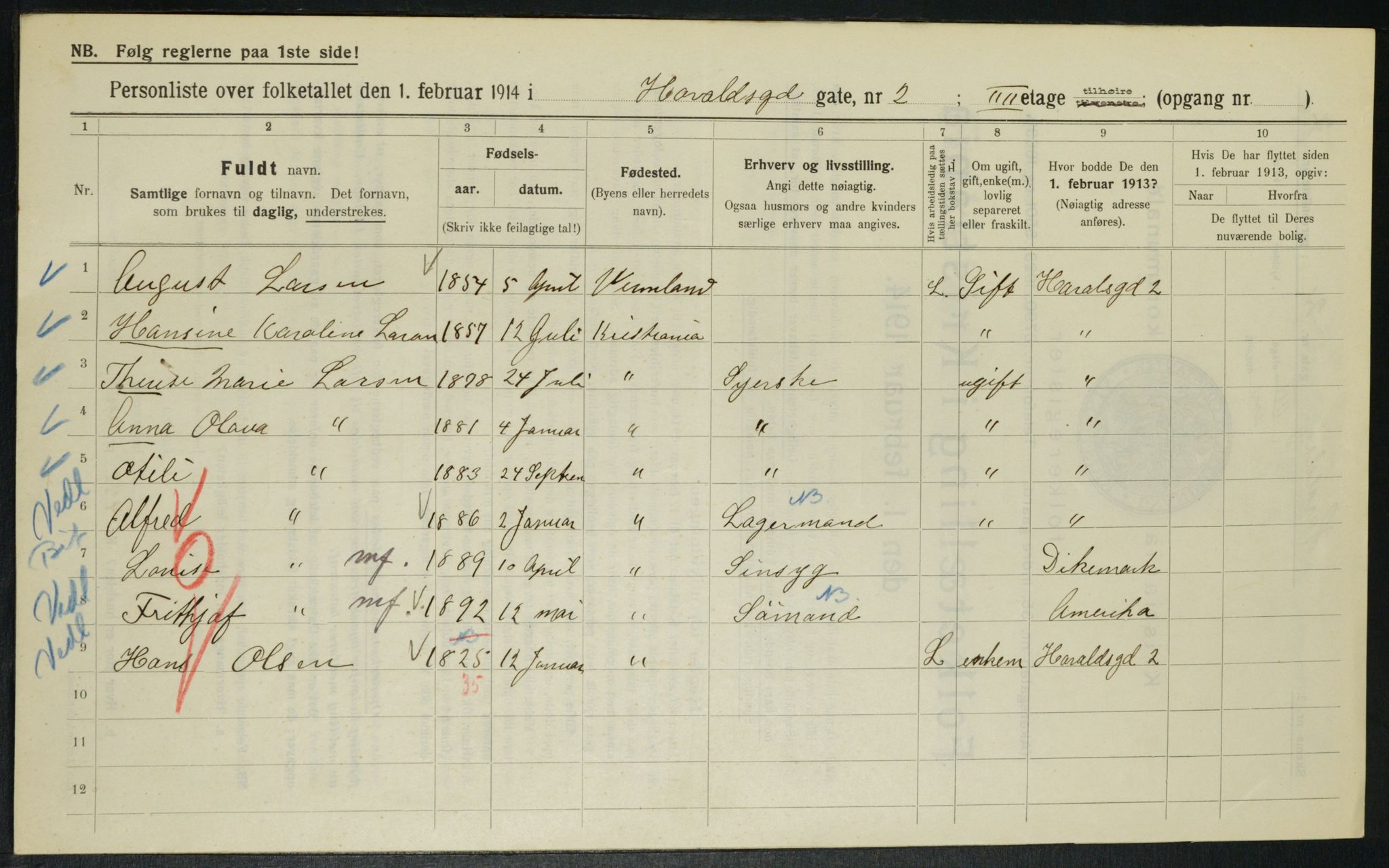 OBA, Municipal Census 1914 for Kristiania, 1914, p. 35105