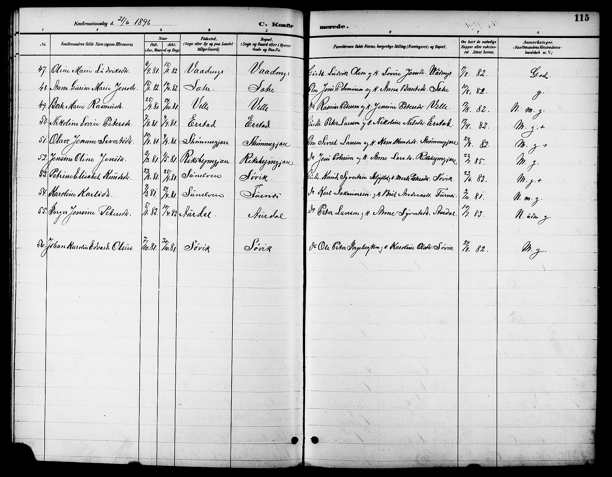 Ministerialprotokoller, klokkerbøker og fødselsregistre - Møre og Romsdal, AV/SAT-A-1454/523/L0340: Parish register (copy) no. 523C03, 1892-1902, p. 115