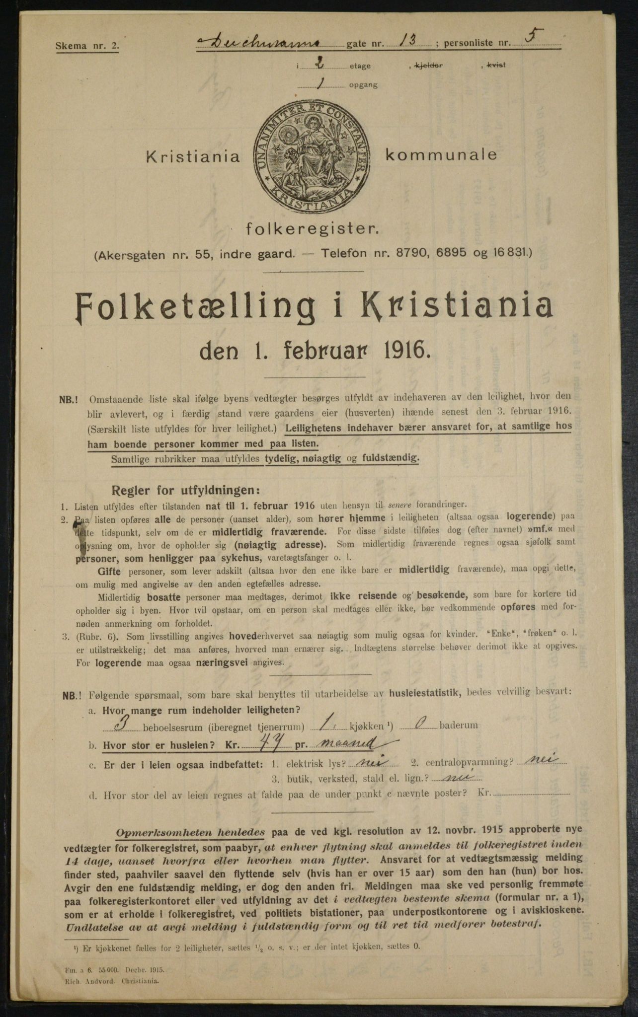 OBA, Municipal Census 1916 for Kristiania, 1916, p. 15713