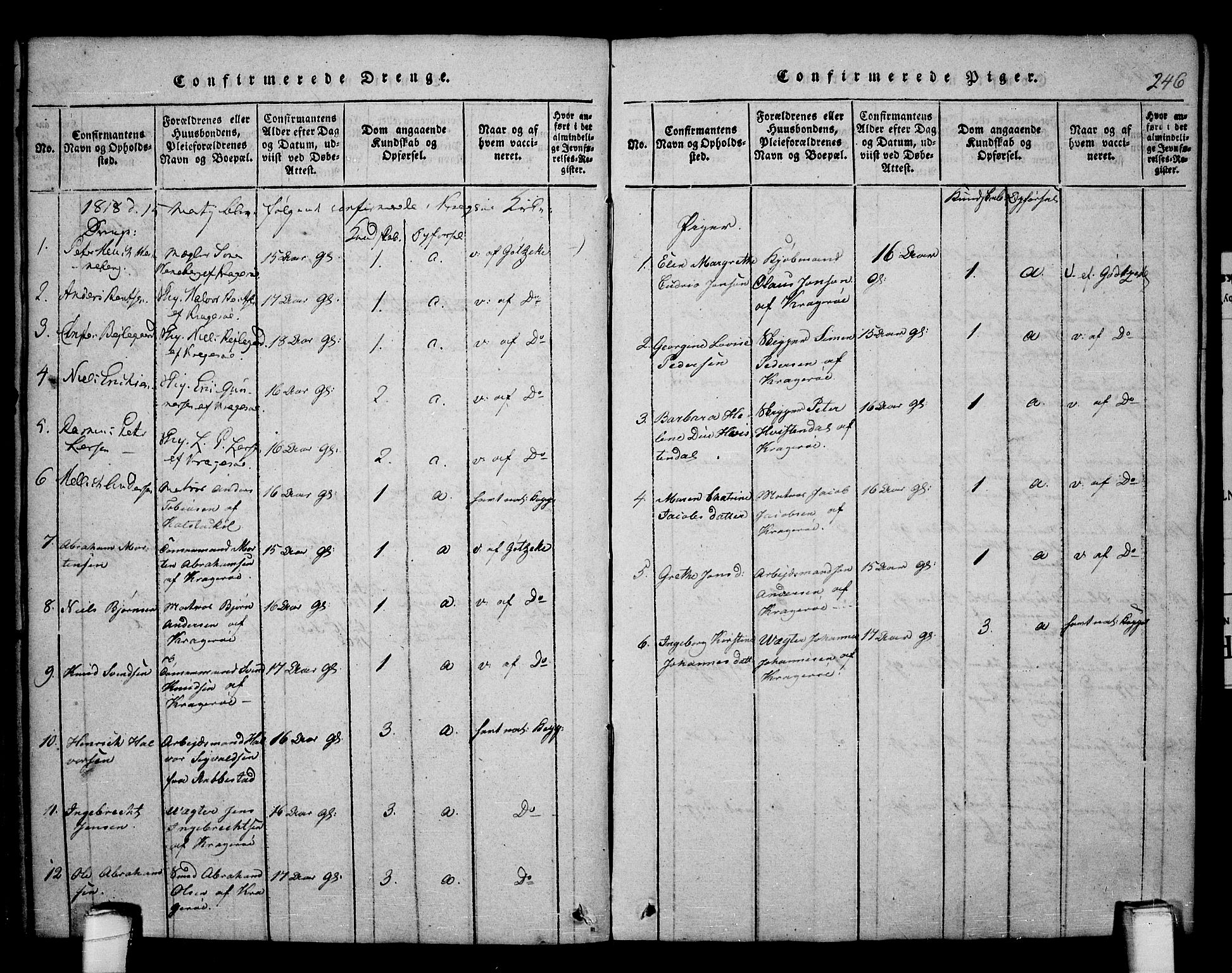 Kragerø kirkebøker, SAKO/A-278/F/Fa/L0004: Parish register (official) no. 4, 1814-1831, p. 246