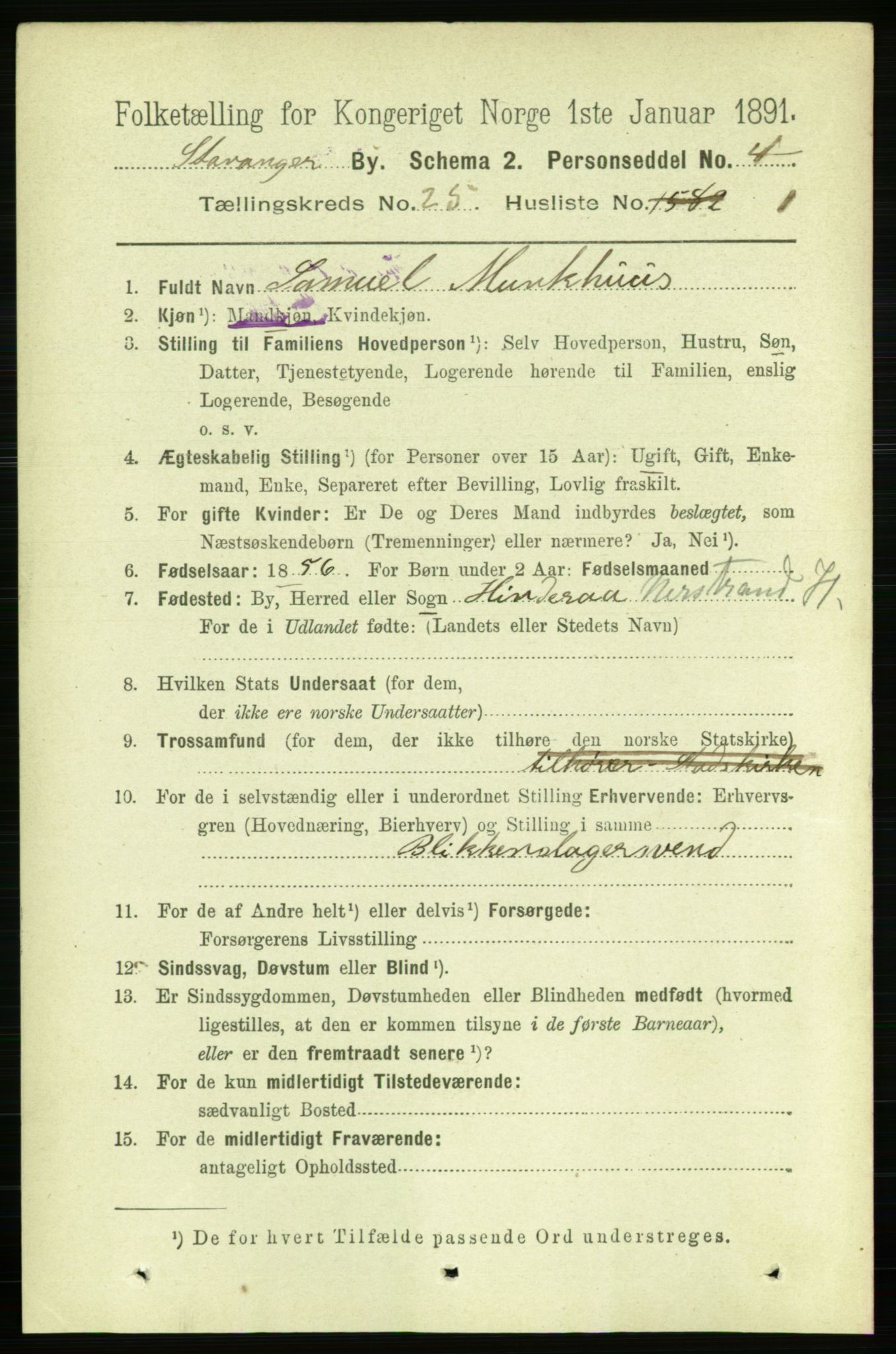 RA, 1891 census for 1103 Stavanger, 1891, p. 27746