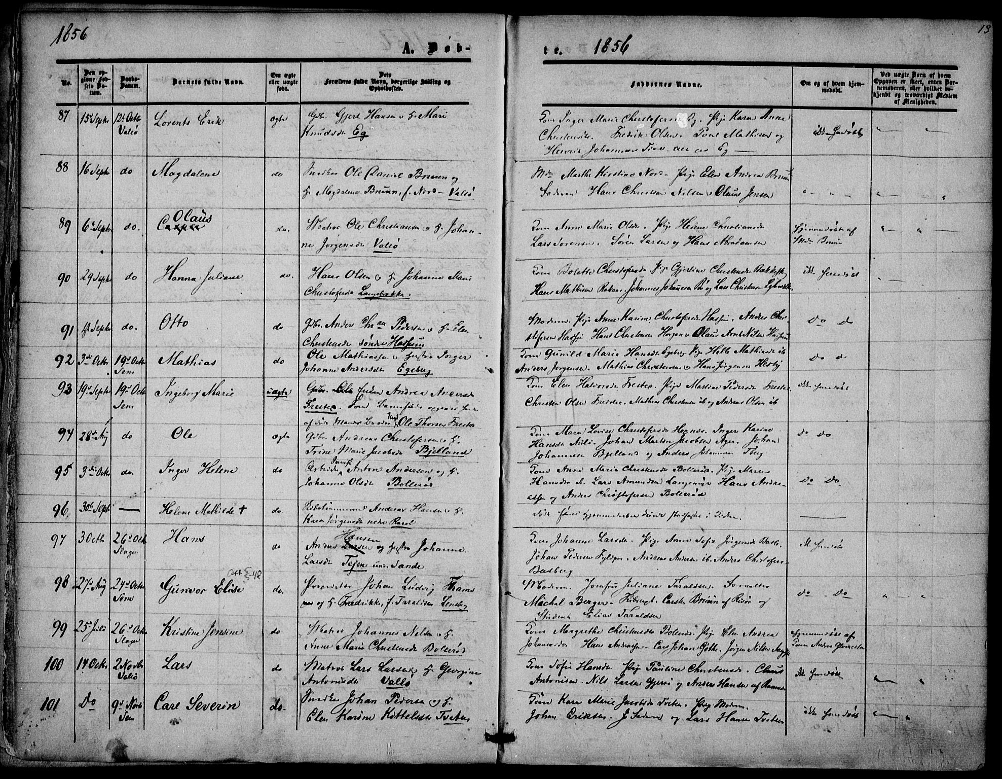Sem kirkebøker, SAKO/A-5/F/Fa/L0007: Parish register (official) no. I 7, 1856-1865, p. 13