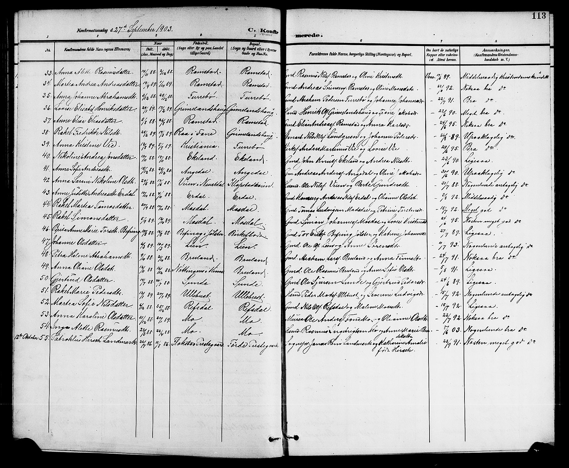 Førde sokneprestembete, AV/SAB-A-79901/H/Hab/Haba/L0003: Parish register (copy) no. A 3, 1899-1924, p. 113