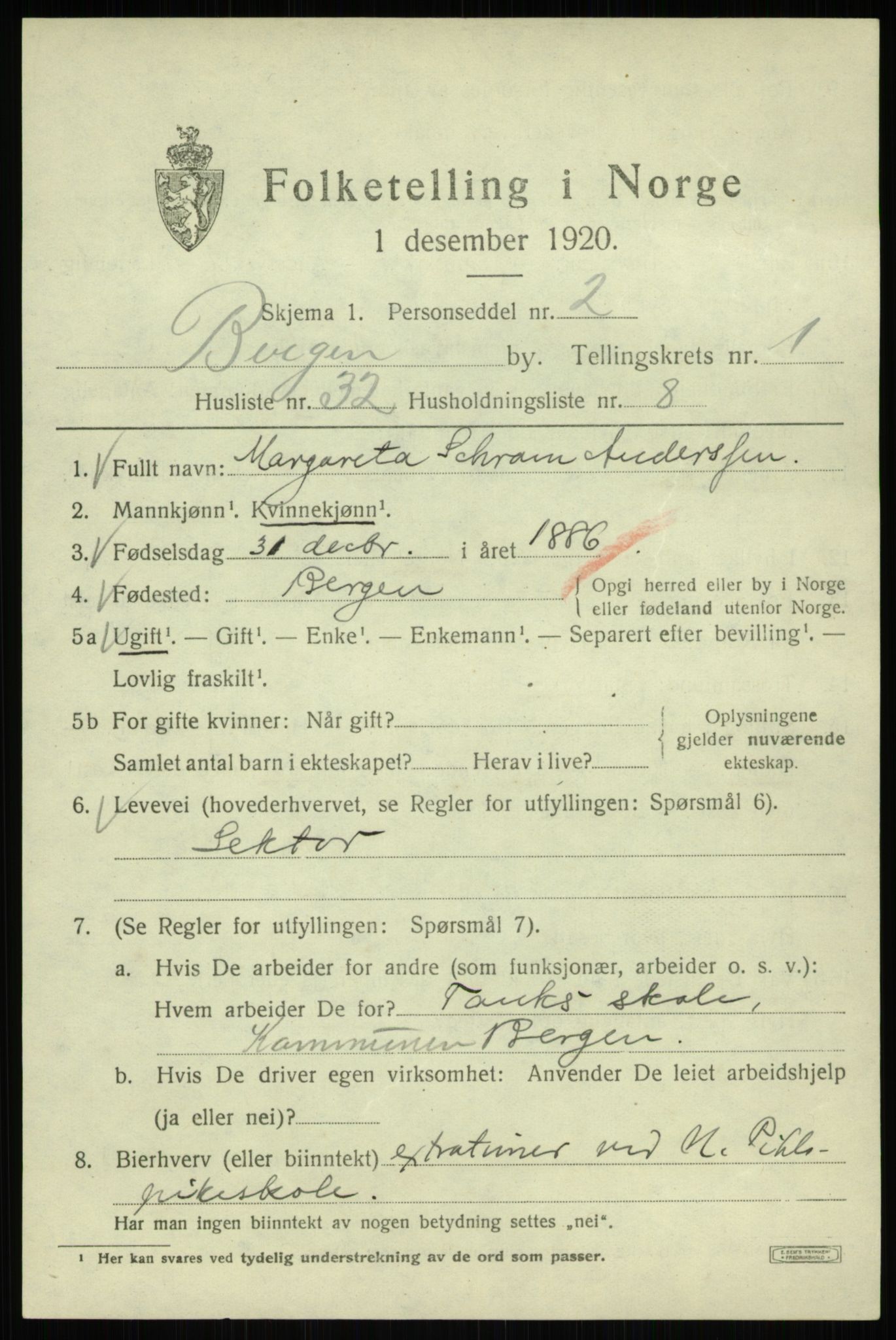 SAB, 1920 census for Bergen, 1920, p. 59548