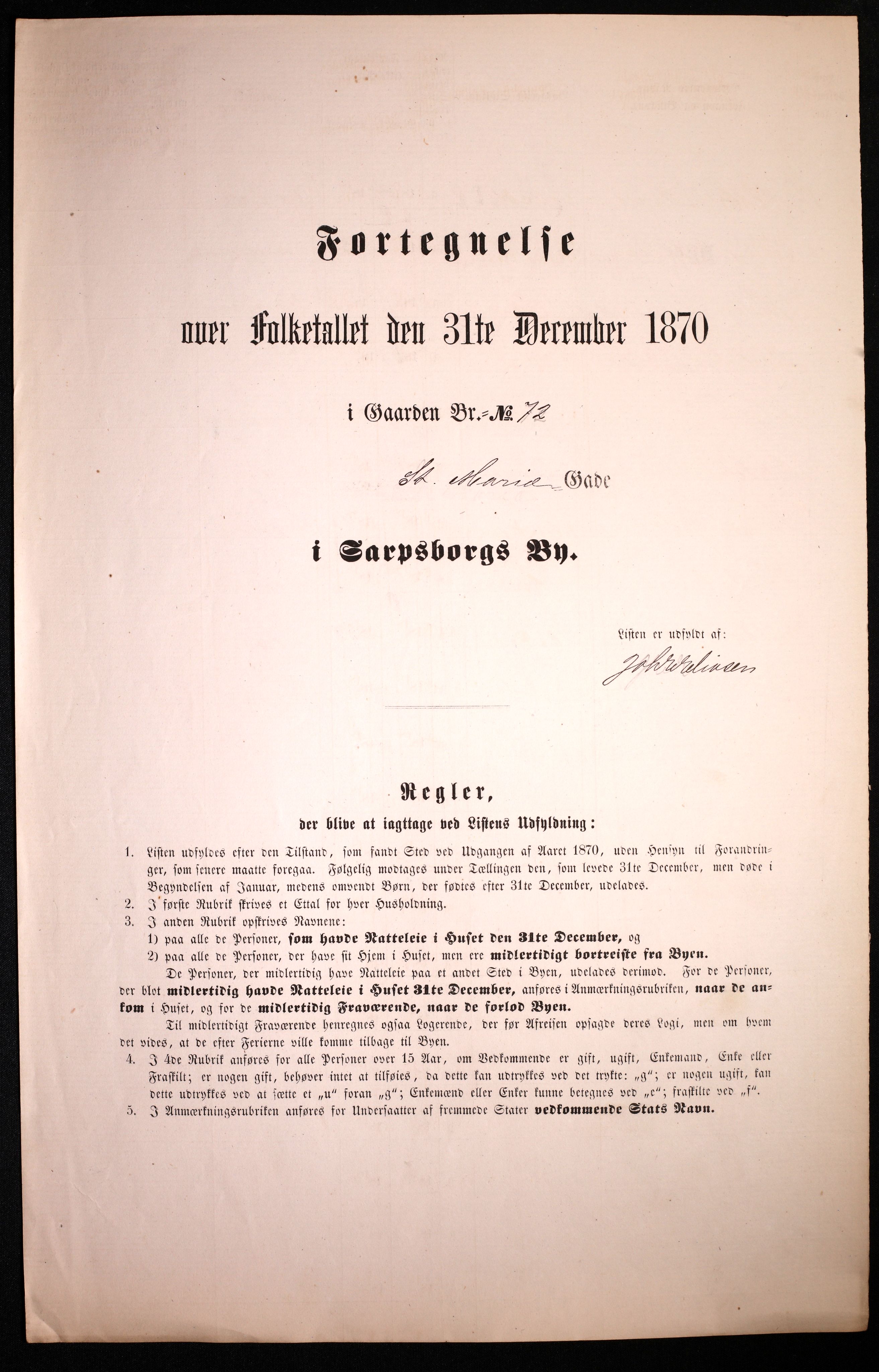 RA, 1870 census for 0102 Sarpsborg, 1870, p. 463