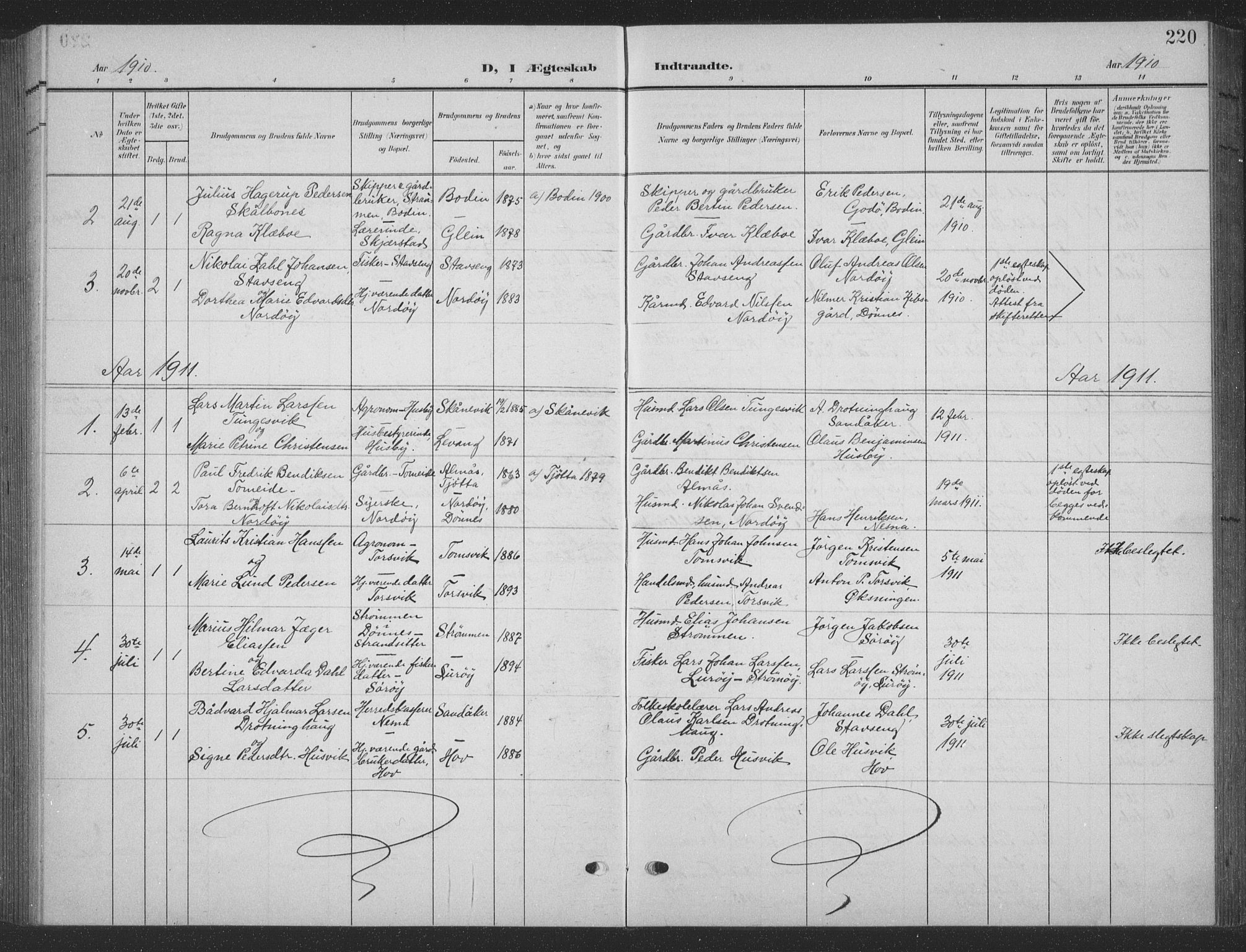 Ministerialprotokoller, klokkerbøker og fødselsregistre - Nordland, SAT/A-1459/835/L0533: Parish register (copy) no. 835C05, 1906-1939, p. 220