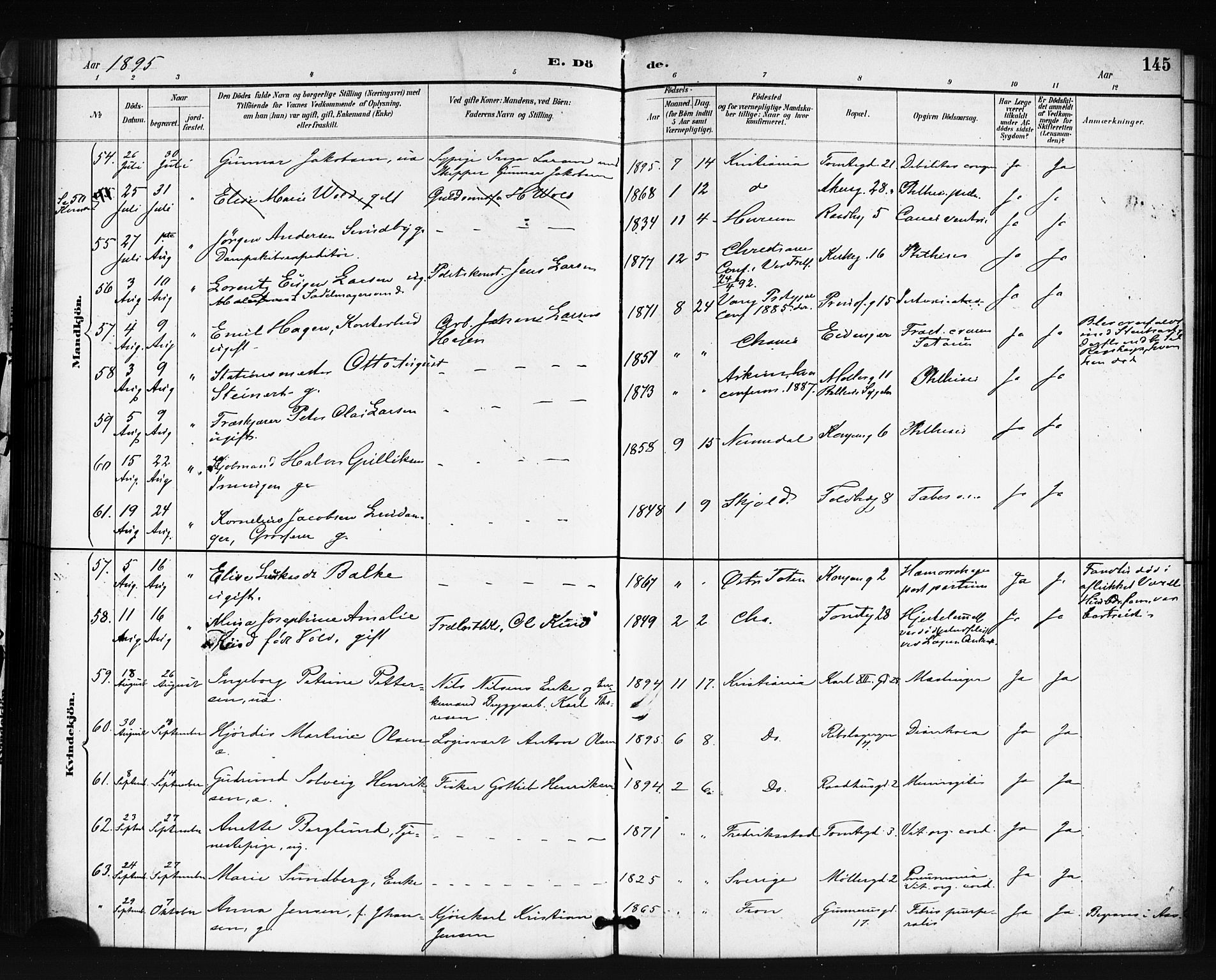 Oslo domkirke Kirkebøker, SAO/A-10752/F/Fa/L0035: Parish register (official) no. 35, 1885-1901, p. 145