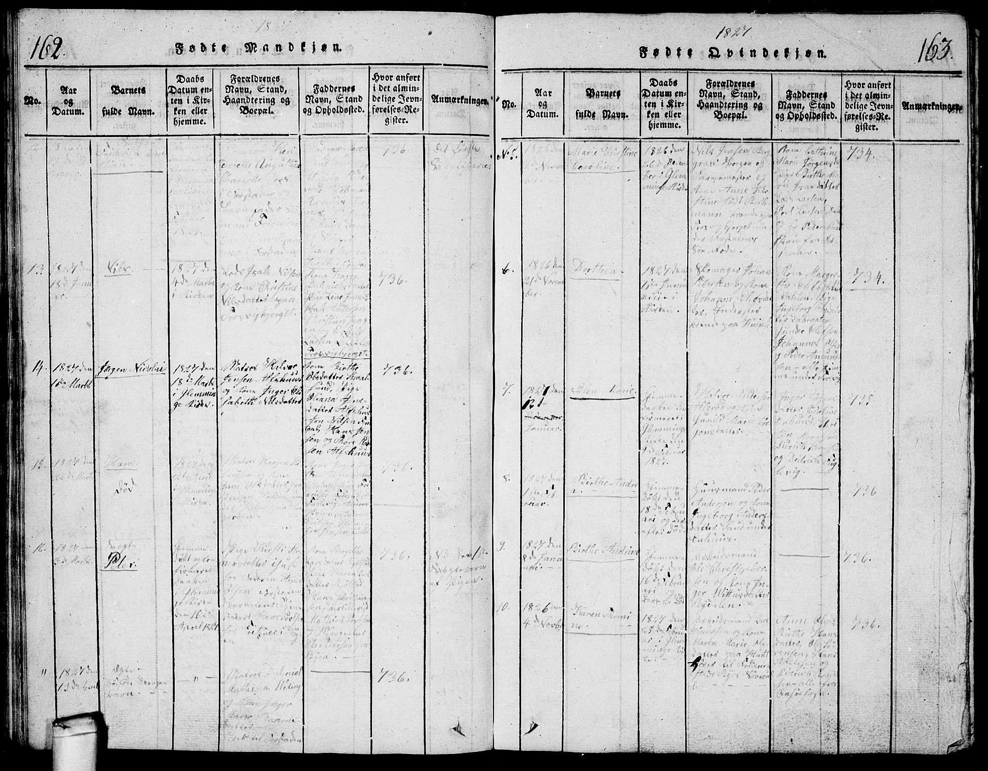 Glemmen prestekontor Kirkebøker, AV/SAO-A-10908/G/Ga/L0001: Parish register (copy) no. 1, 1816-1838, p. 162-163