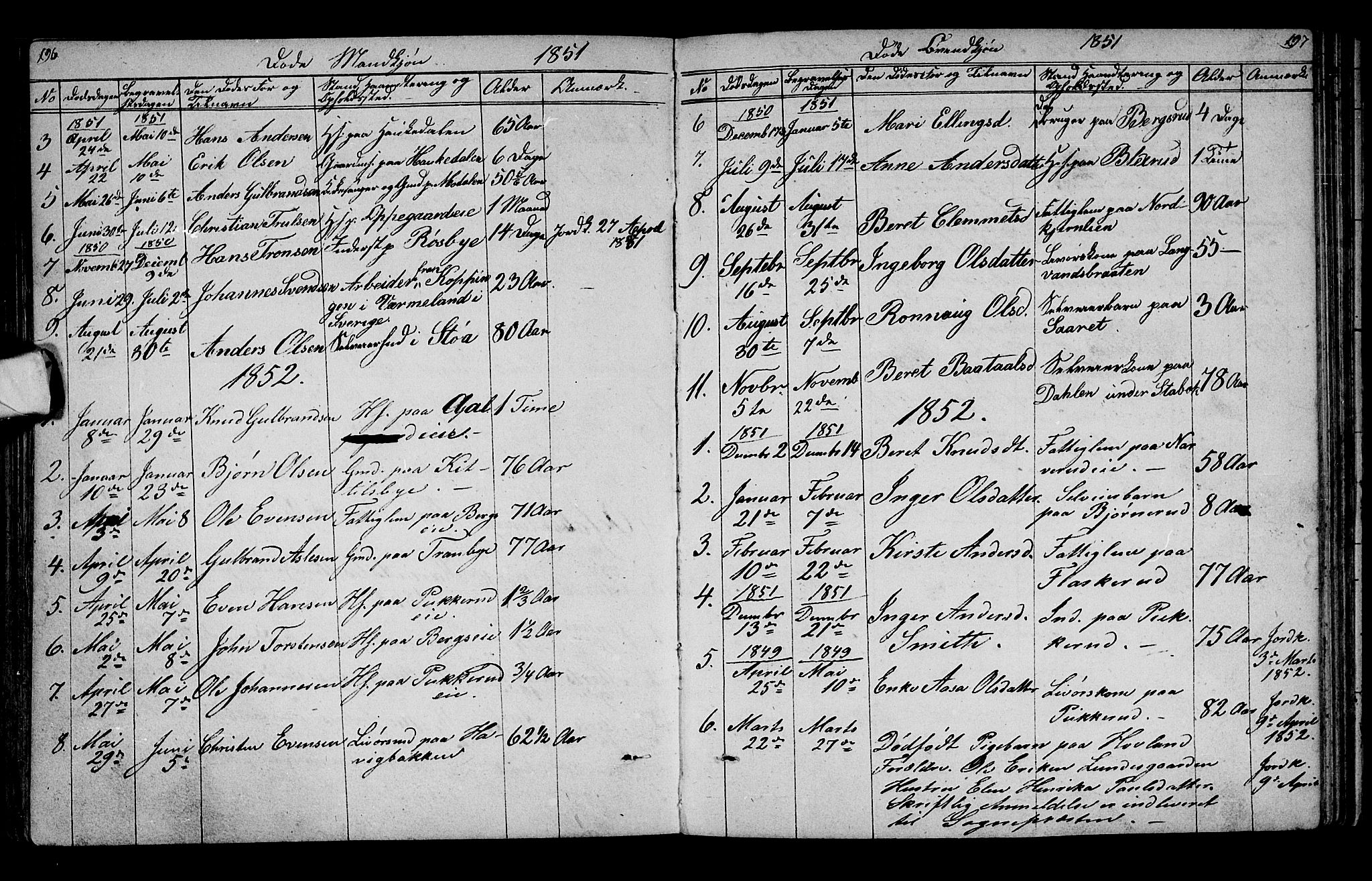 Lunder kirkebøker, SAKO/A-629/G/Ga/L0002: Parish register (copy) no. I 2, 1849-1868, p. 196-197