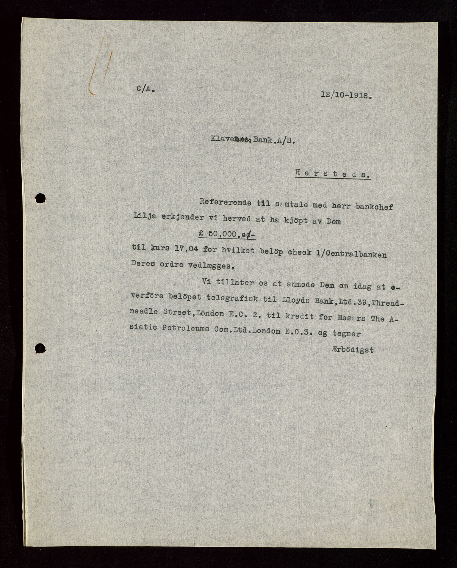 Pa 1521 - A/S Norske Shell, AV/SAST-A-101915/E/Ea/Eaa/L0003: Sjefskorrespondanse, 1918, p. 102