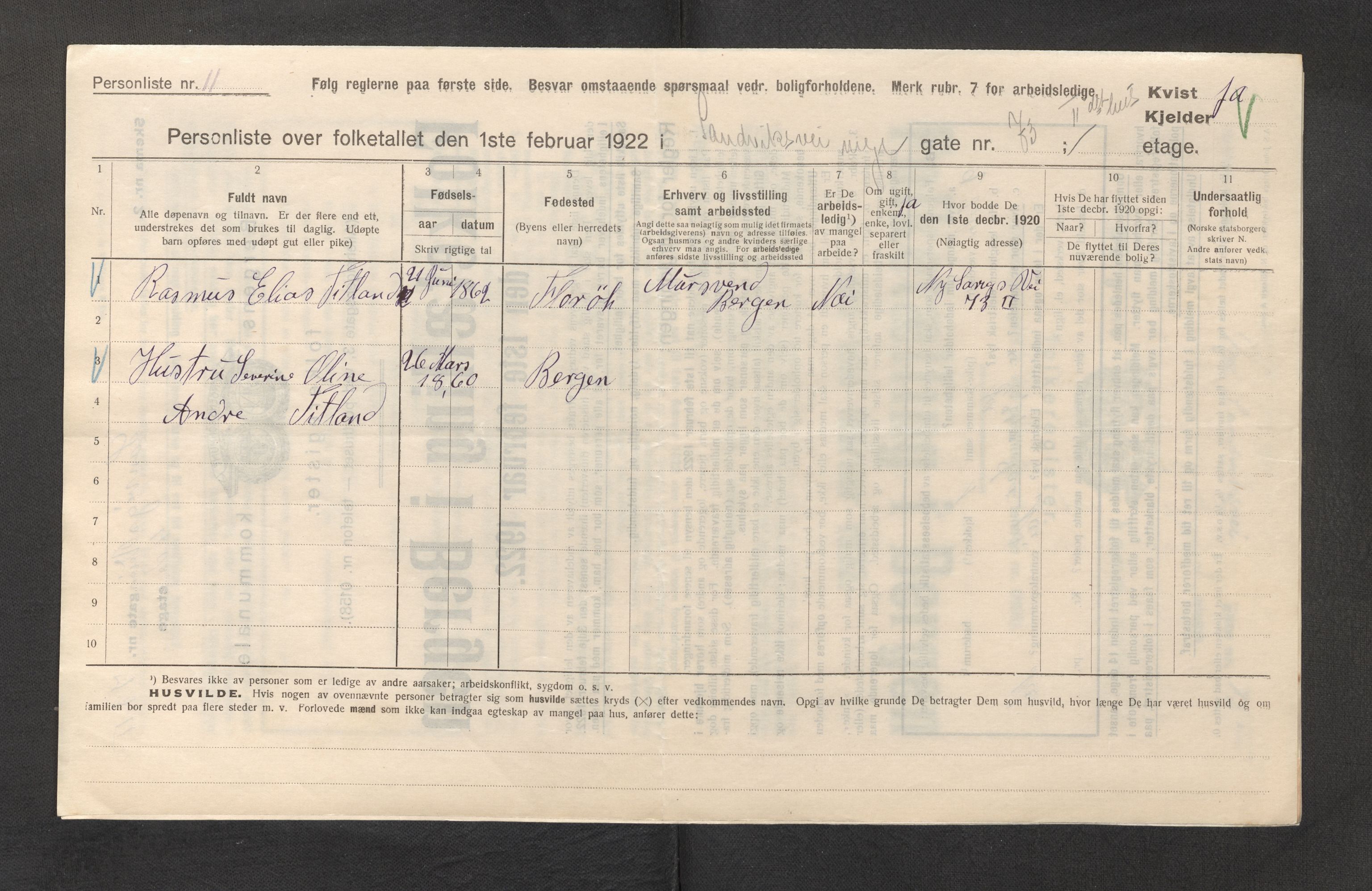 SAB, Municipal Census 1922 for Bergen, 1922, p. 35332