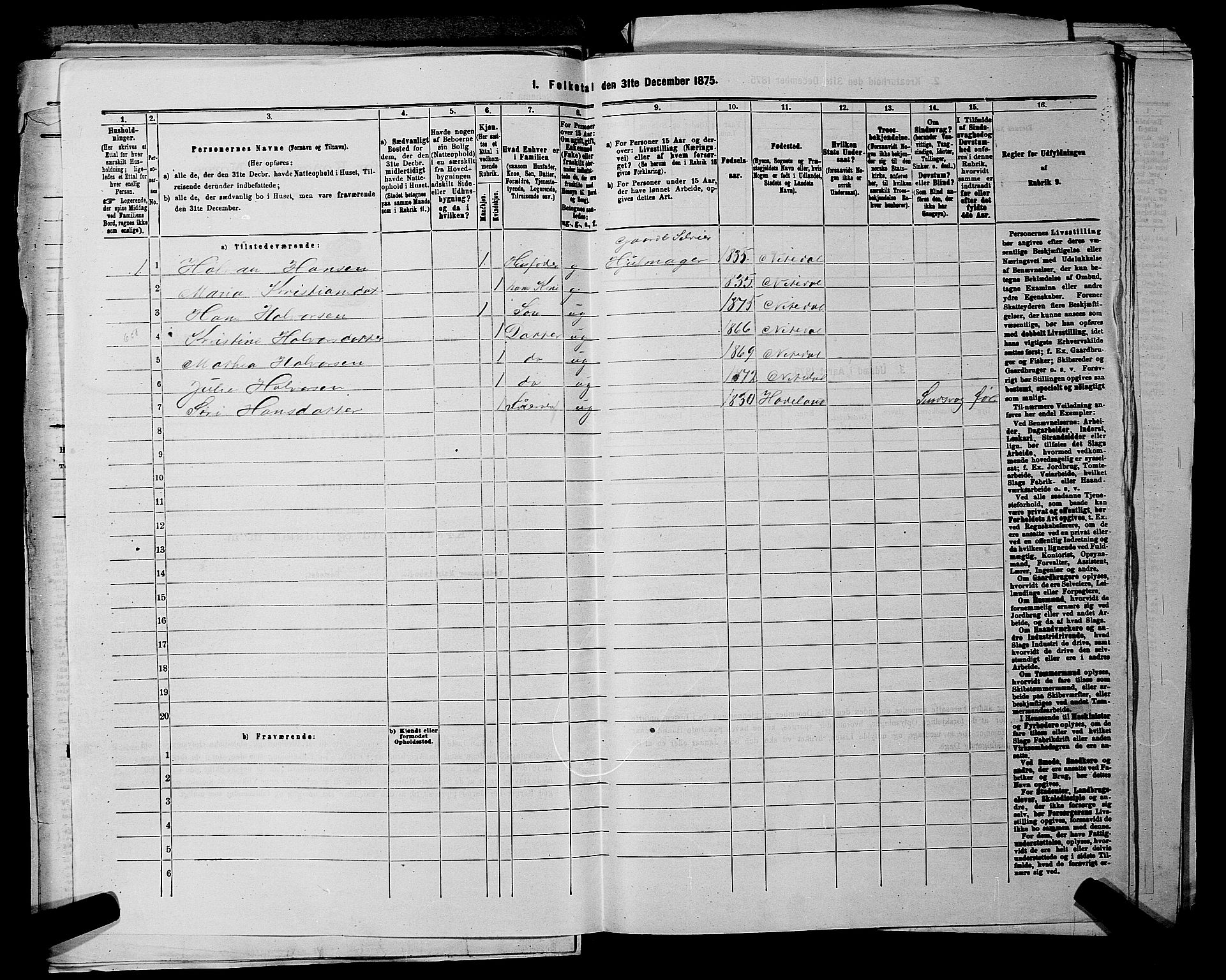 RA, 1875 census for 0233P Nittedal, 1875, p. 387