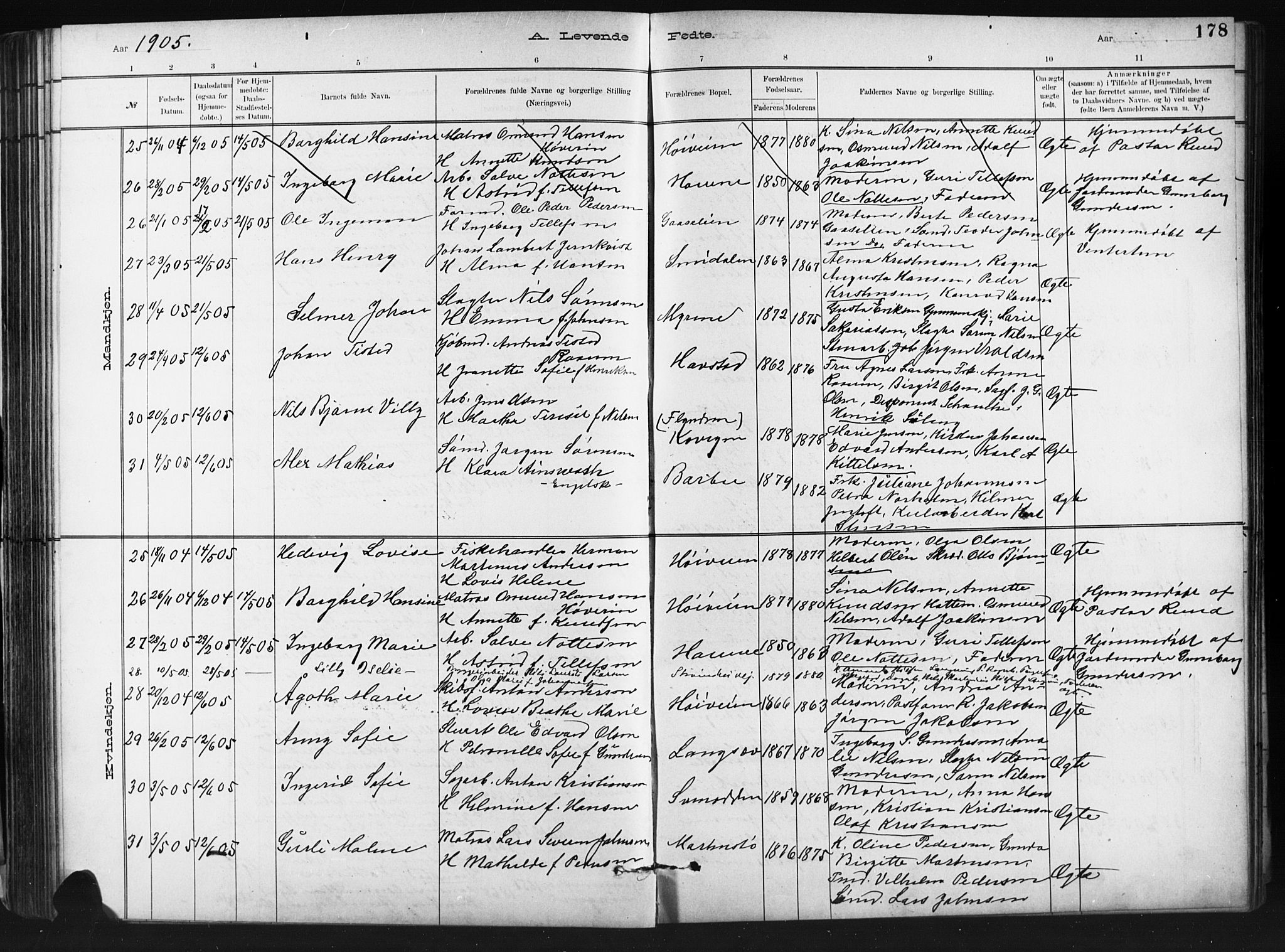 Barbu sokneprestkontor, SAK/1111-0003/F/Fb/L0002: Parish register (copy) no. B 2, 1890-1922, p. 178
