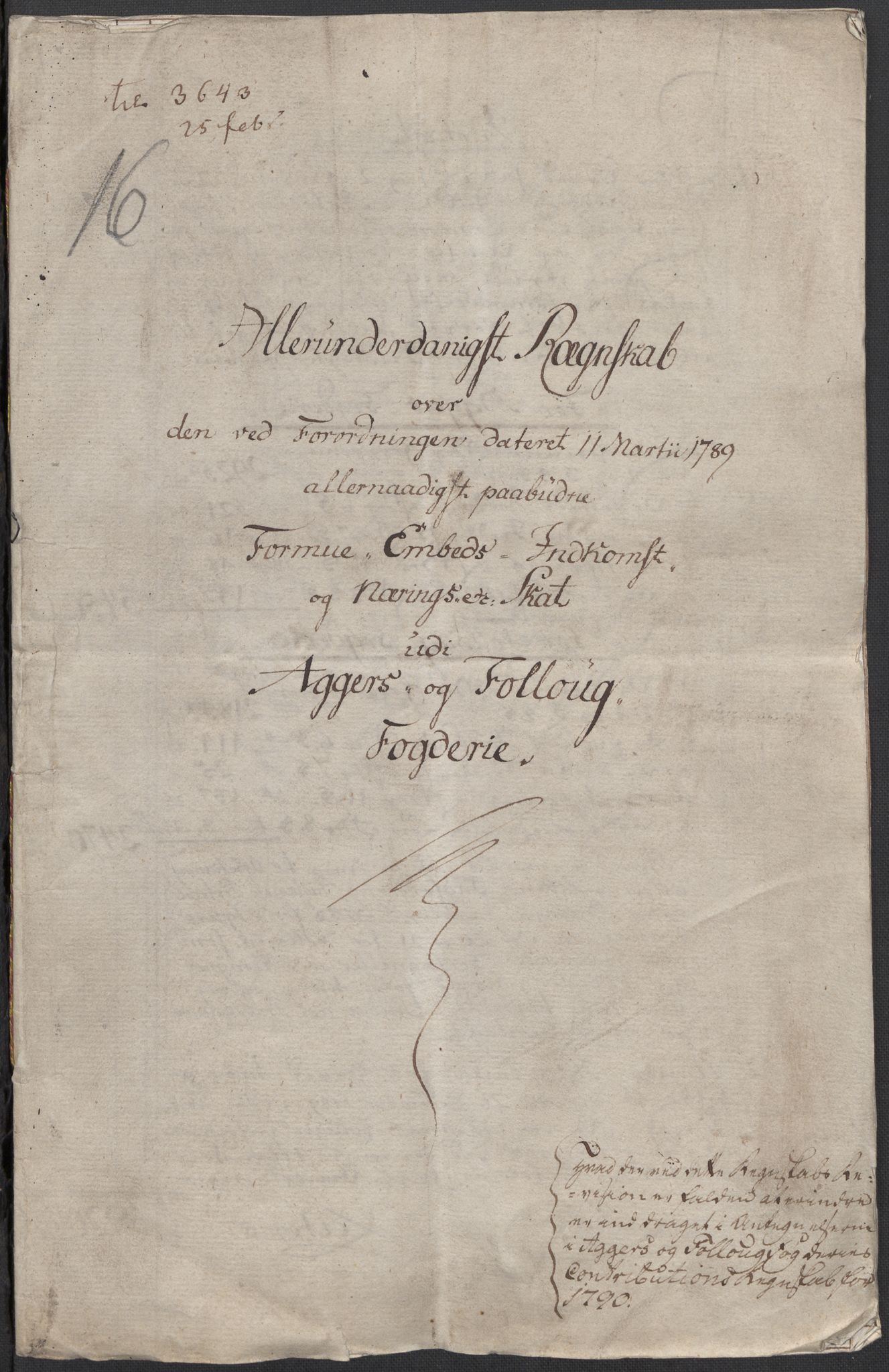 Rentekammeret inntil 1814, Reviderte regnskaper, Mindre regnskaper, AV/RA-EA-4068/Rf/Rfe/L0001: Aker og Follo fogderi, 1789, p. 6