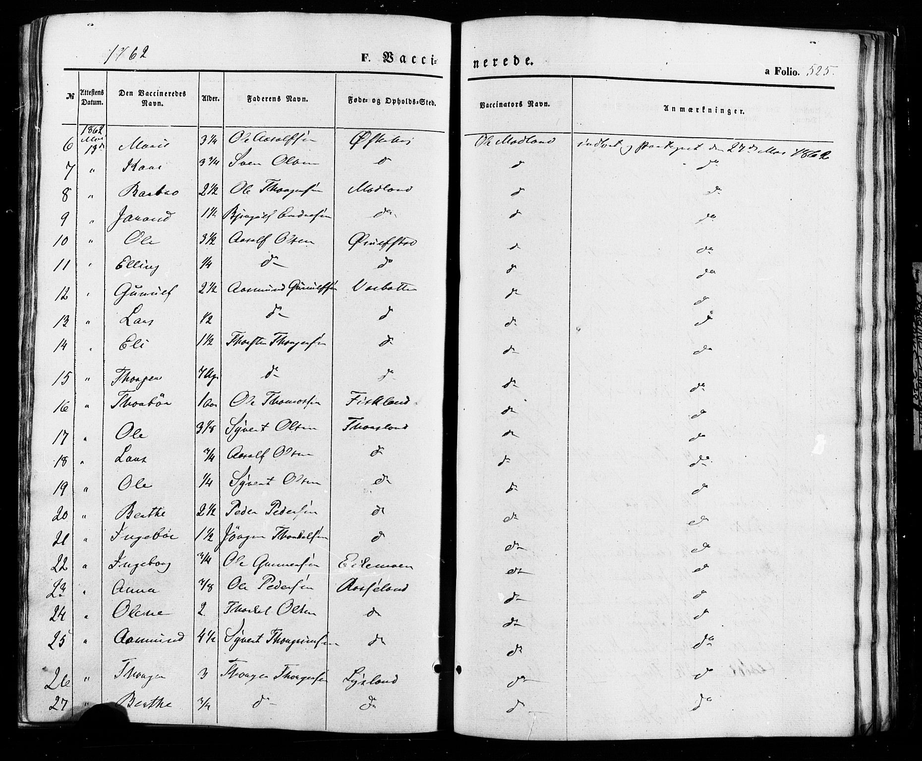 Åseral sokneprestkontor, AV/SAK-1111-0051/F/Fa/L0002: Parish register (official) no. A 2, 1854-1884, p. 525