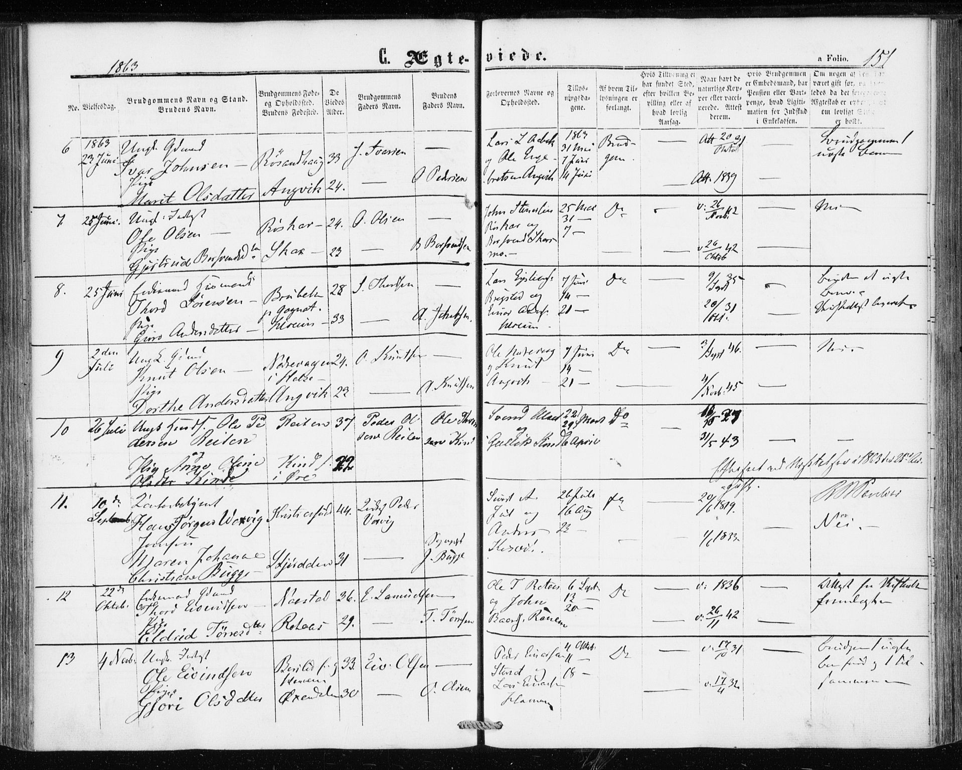 Ministerialprotokoller, klokkerbøker og fødselsregistre - Møre og Romsdal, AV/SAT-A-1454/586/L0985: Parish register (official) no. 586A11, 1857-1866, p. 151