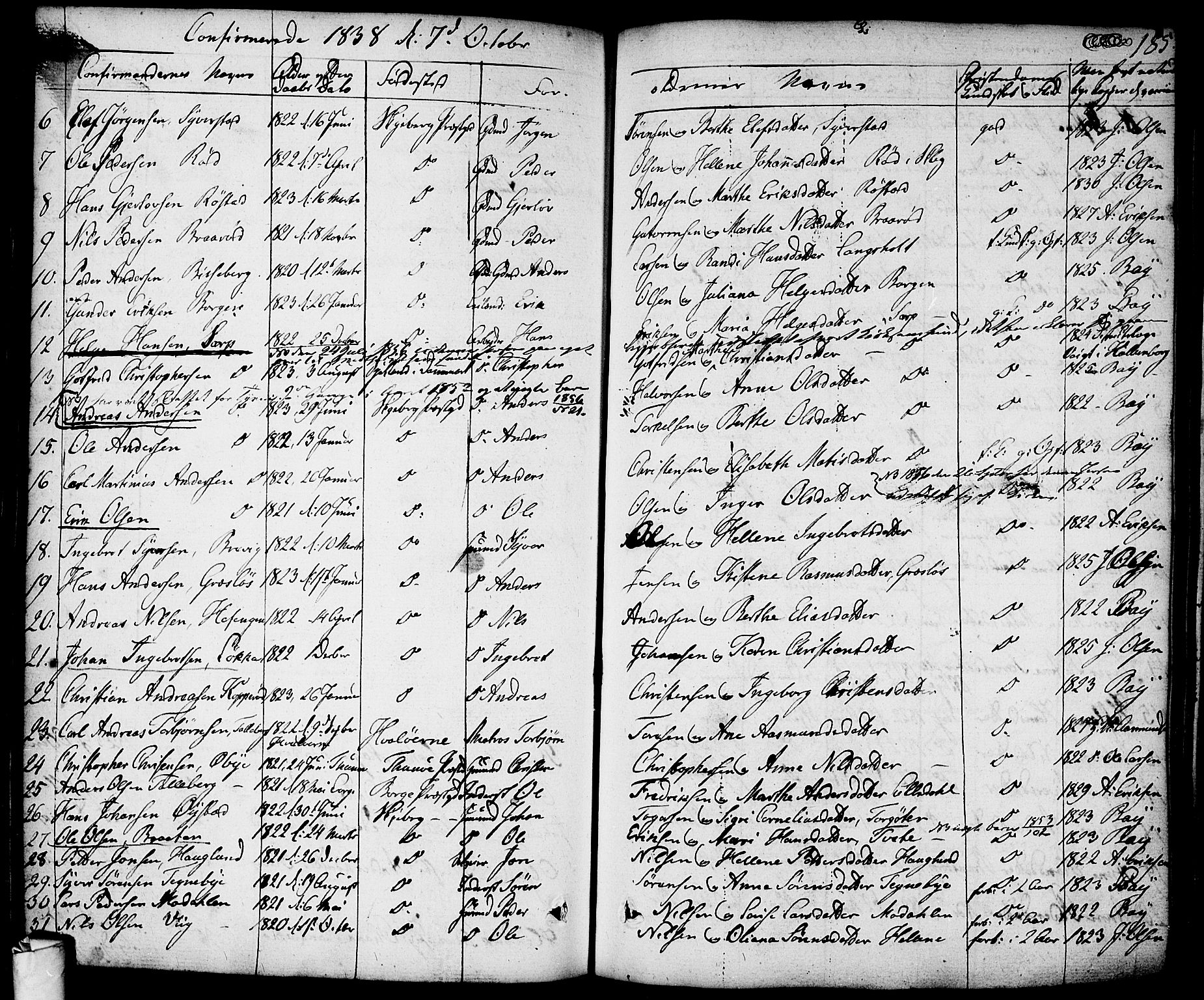Skjeberg prestekontor Kirkebøker, SAO/A-10923/F/Fa/L0005: Parish register (official) no. I 5, 1830-1845, p. 185