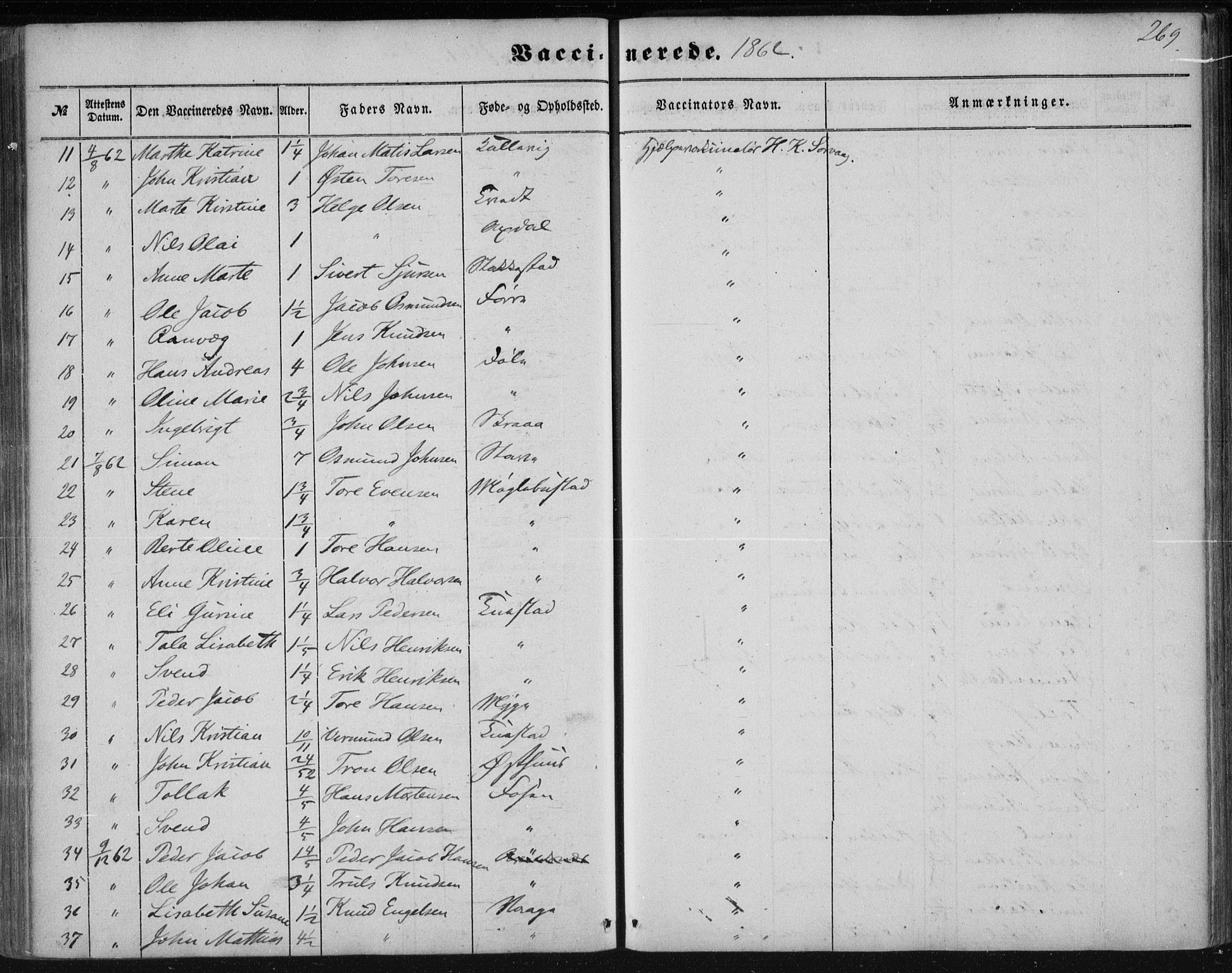 Avaldsnes sokneprestkontor, AV/SAST-A -101851/H/Ha/Haa/L0009: Parish register (official) no. A 9, 1853-1865, p. 269