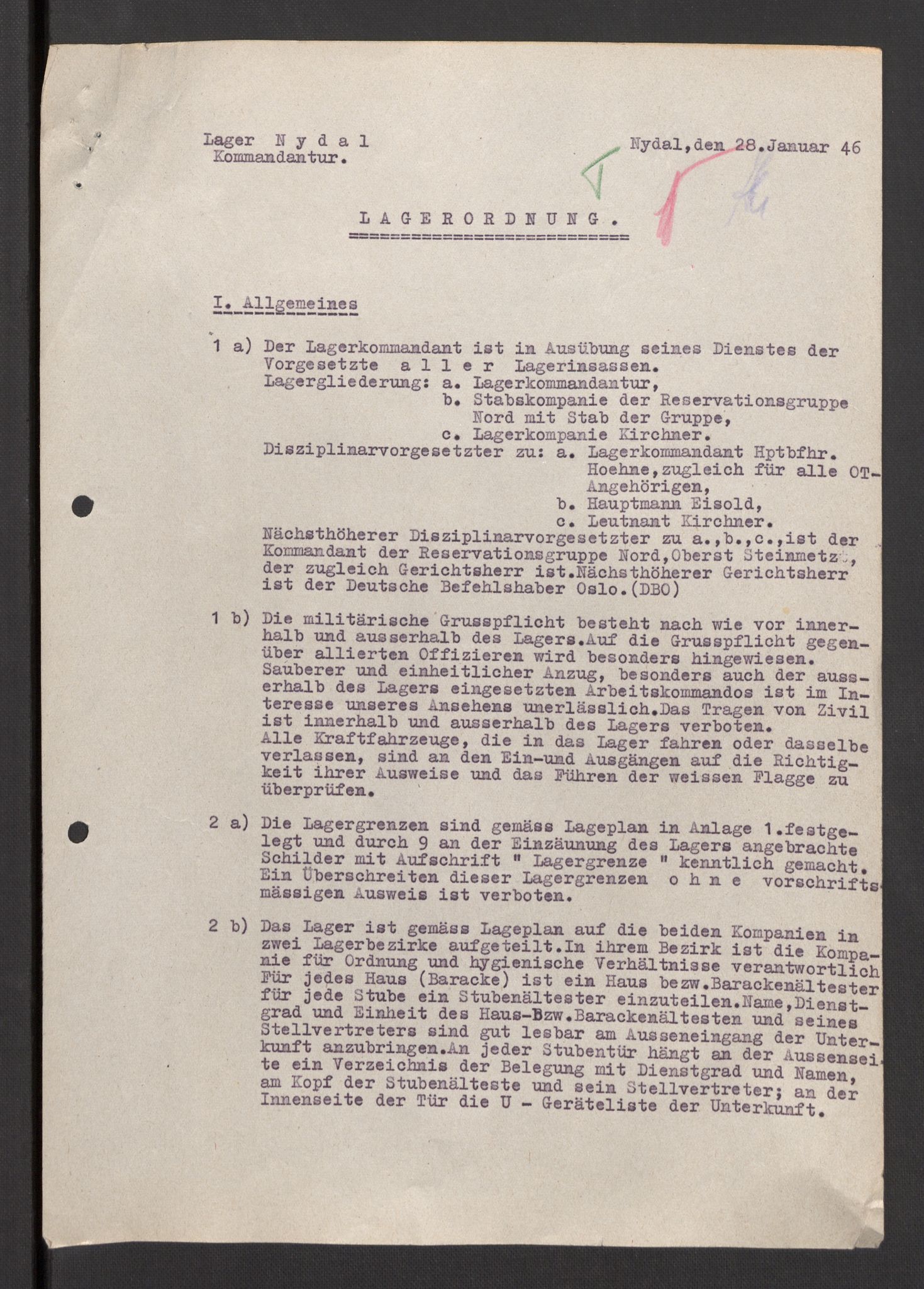 Deutscher Oberbefehlshaber Norwegen (DOBN), RA/RAFA-2197/D/Dja/L0070/0001: DBO Abt. 1a / Lagerordnungen, 1946