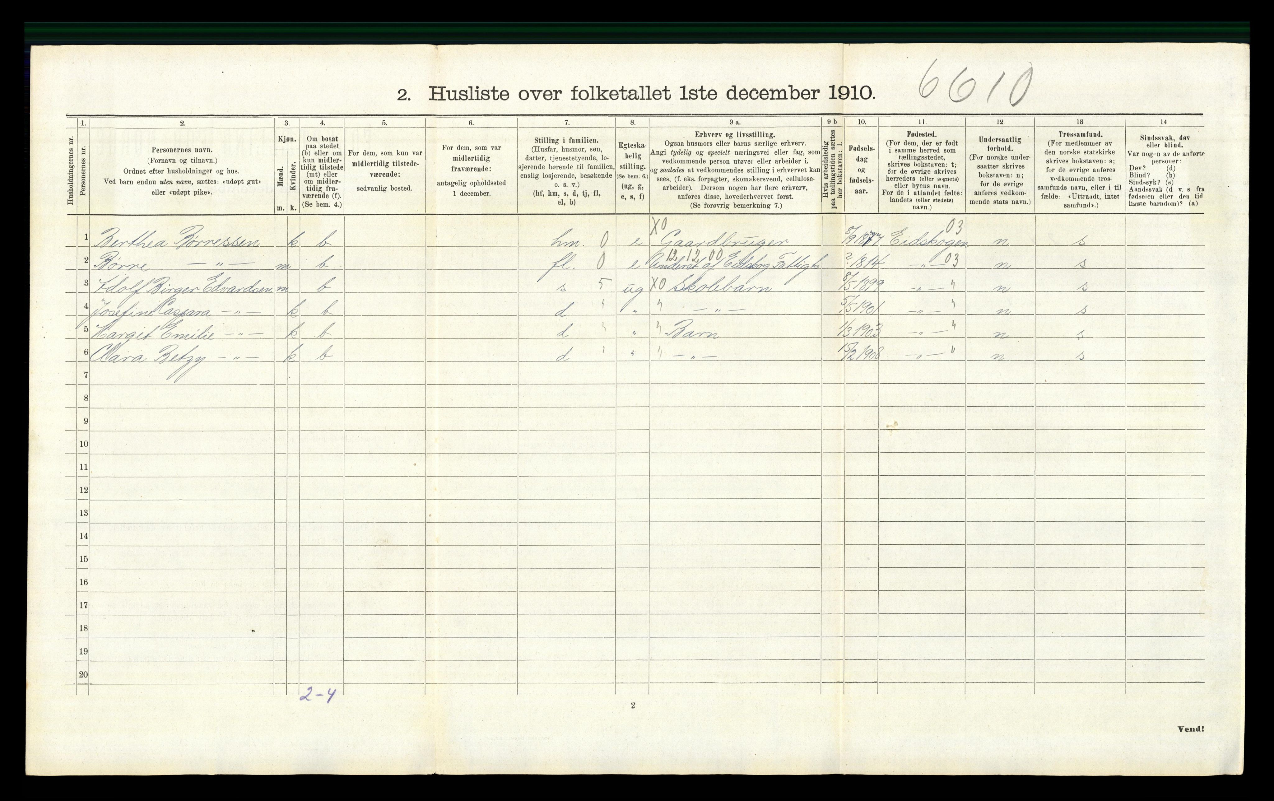 RA, 1910 census for Vinger, 1910, p. 1442