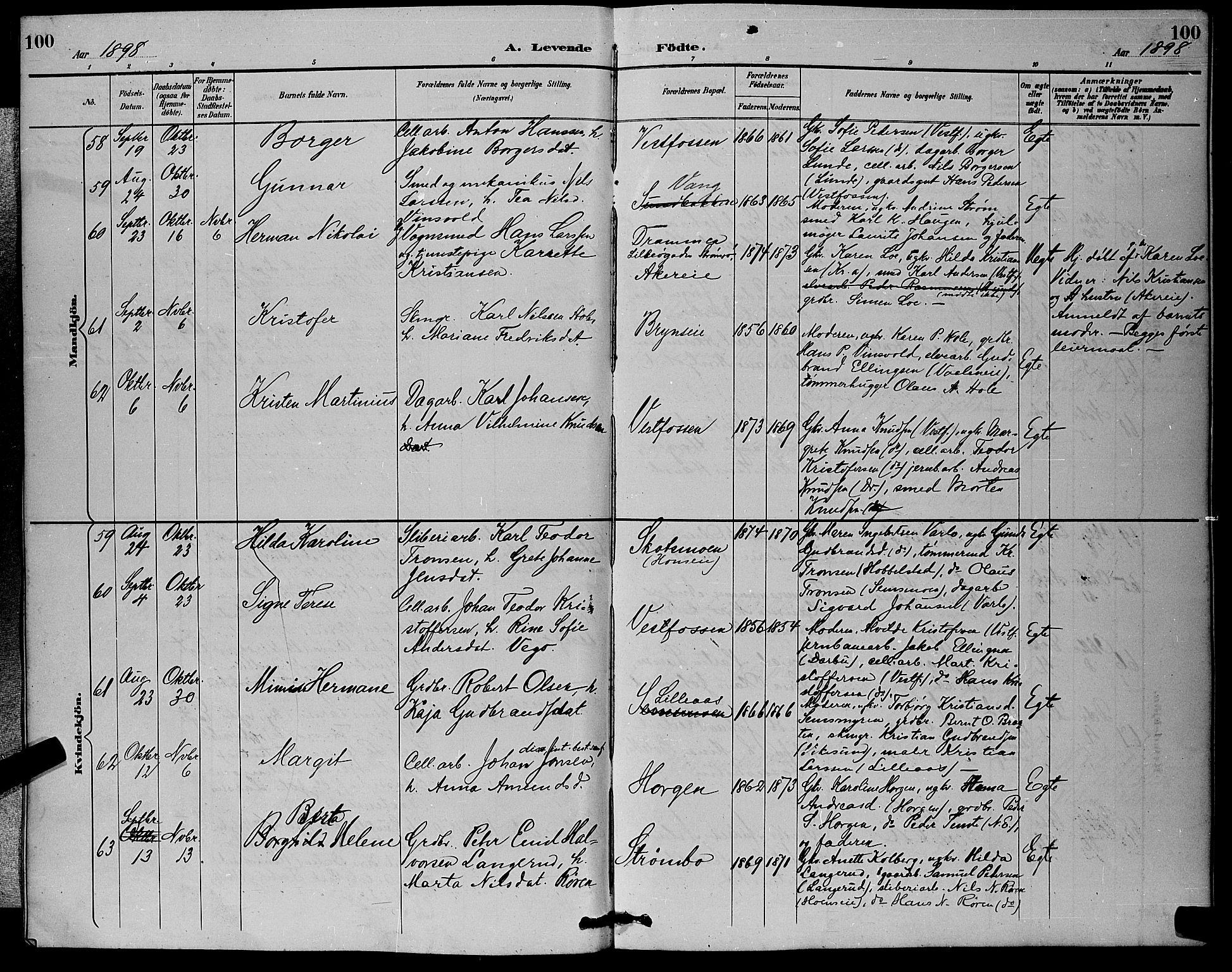 Eiker kirkebøker, AV/SAKO-A-4/G/Ga/L0007: Parish register (copy) no. I 7, 1893-1902, p. 100