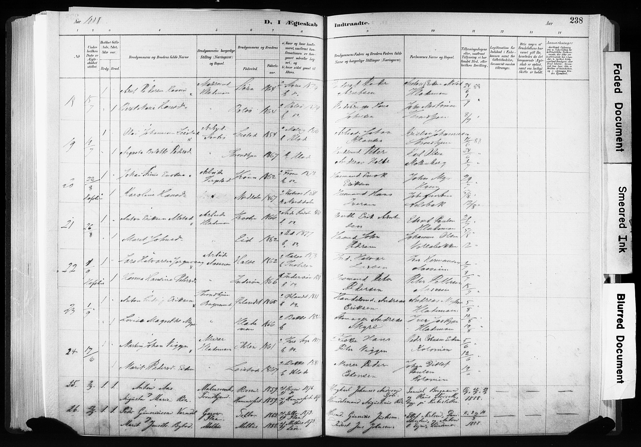 Ministerialprotokoller, klokkerbøker og fødselsregistre - Sør-Trøndelag, AV/SAT-A-1456/606/L0300: Parish register (official) no. 606A15, 1886-1893, p. 238