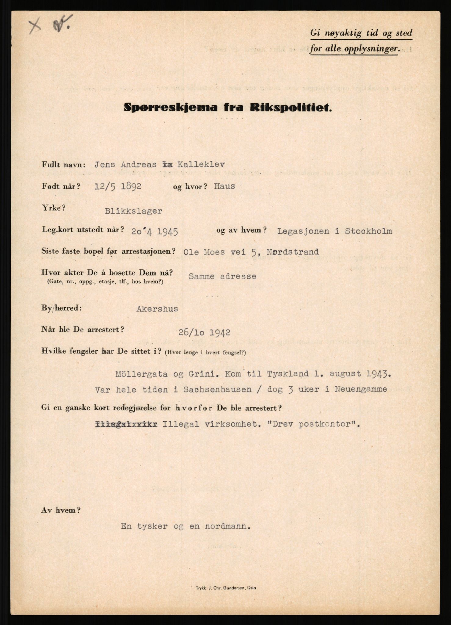 Rikspolitisjefen, AV/RA-S-1560/L/L0008: Jaffe, Bernhard - Karset, Helge Hafsahl, 1940-1945, p. 1209