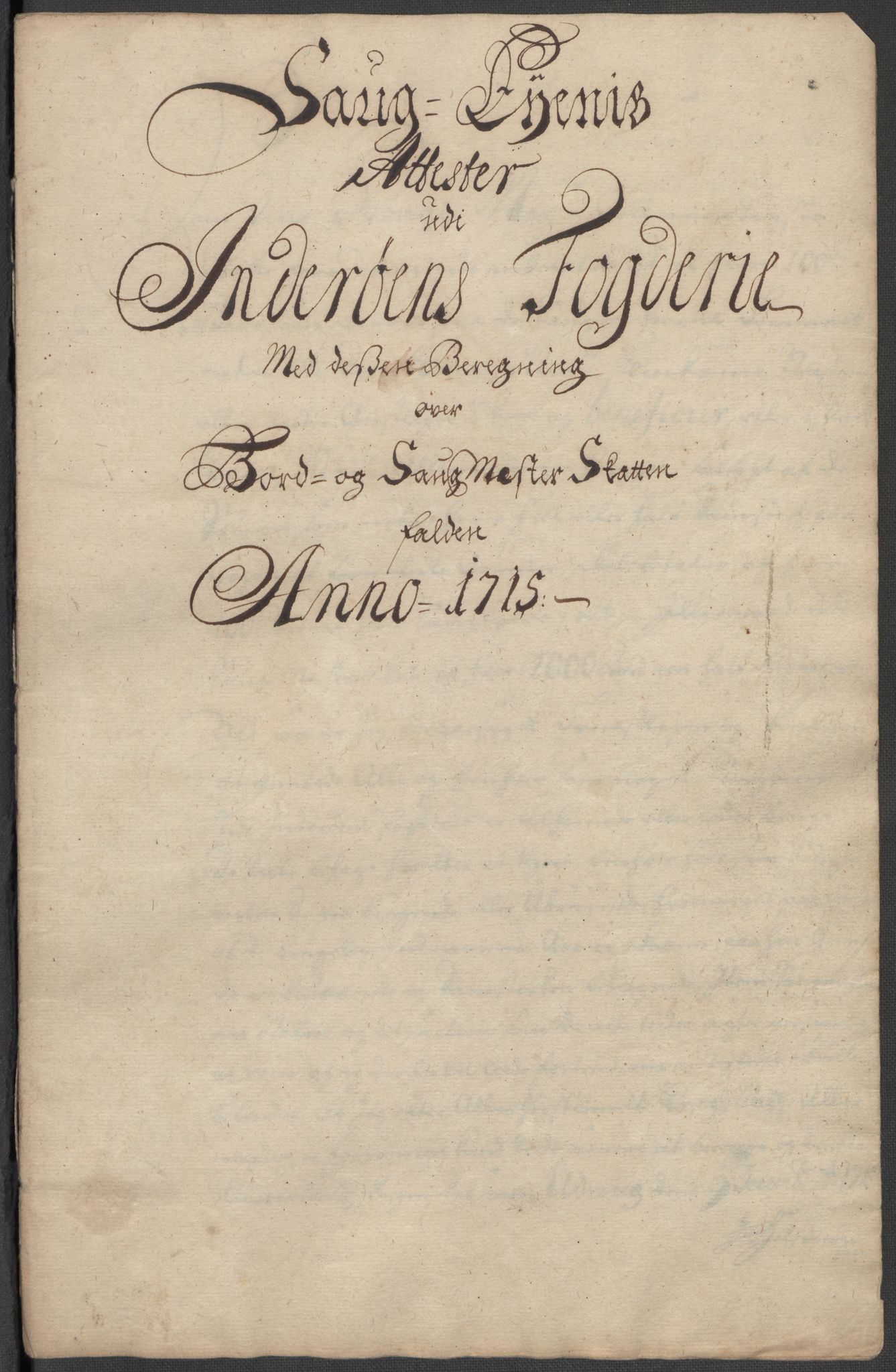 Rentekammeret inntil 1814, Reviderte regnskaper, Fogderegnskap, AV/RA-EA-4092/R63/L4323: Fogderegnskap Inderøy, 1715, p. 178