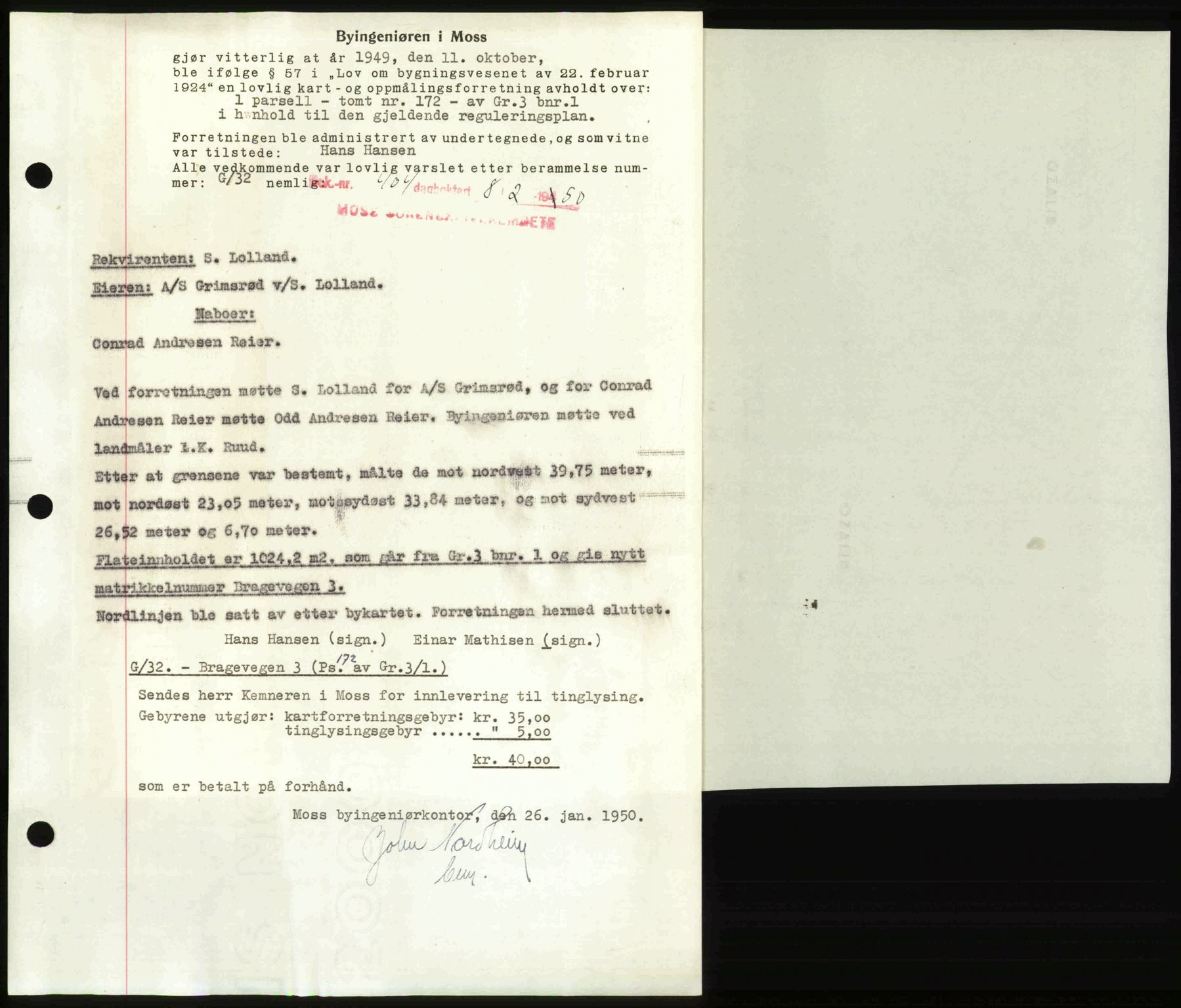 Moss sorenskriveri, SAO/A-10168: Mortgage book no. A25, 1950-1950, Diary no: : 404/1950