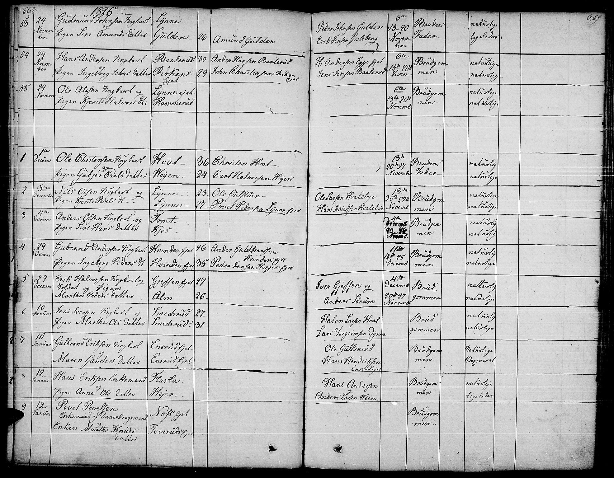 Gran prestekontor, SAH/PREST-112/H/Ha/Haa/L0010: Parish register (official) no. 10, 1824-1842, p. 668-669