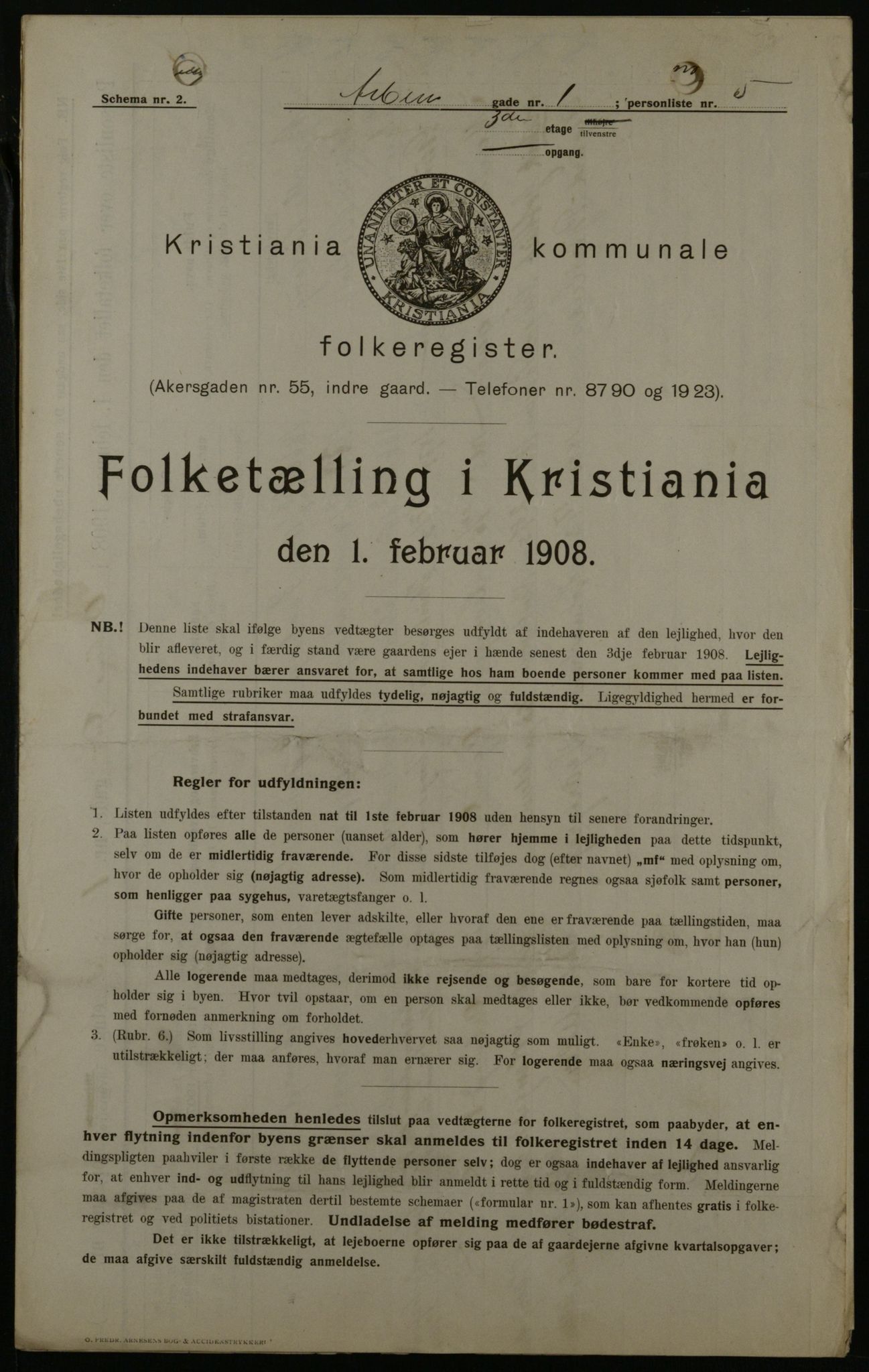 OBA, Municipal Census 1908 for Kristiania, 1908, p. 1750