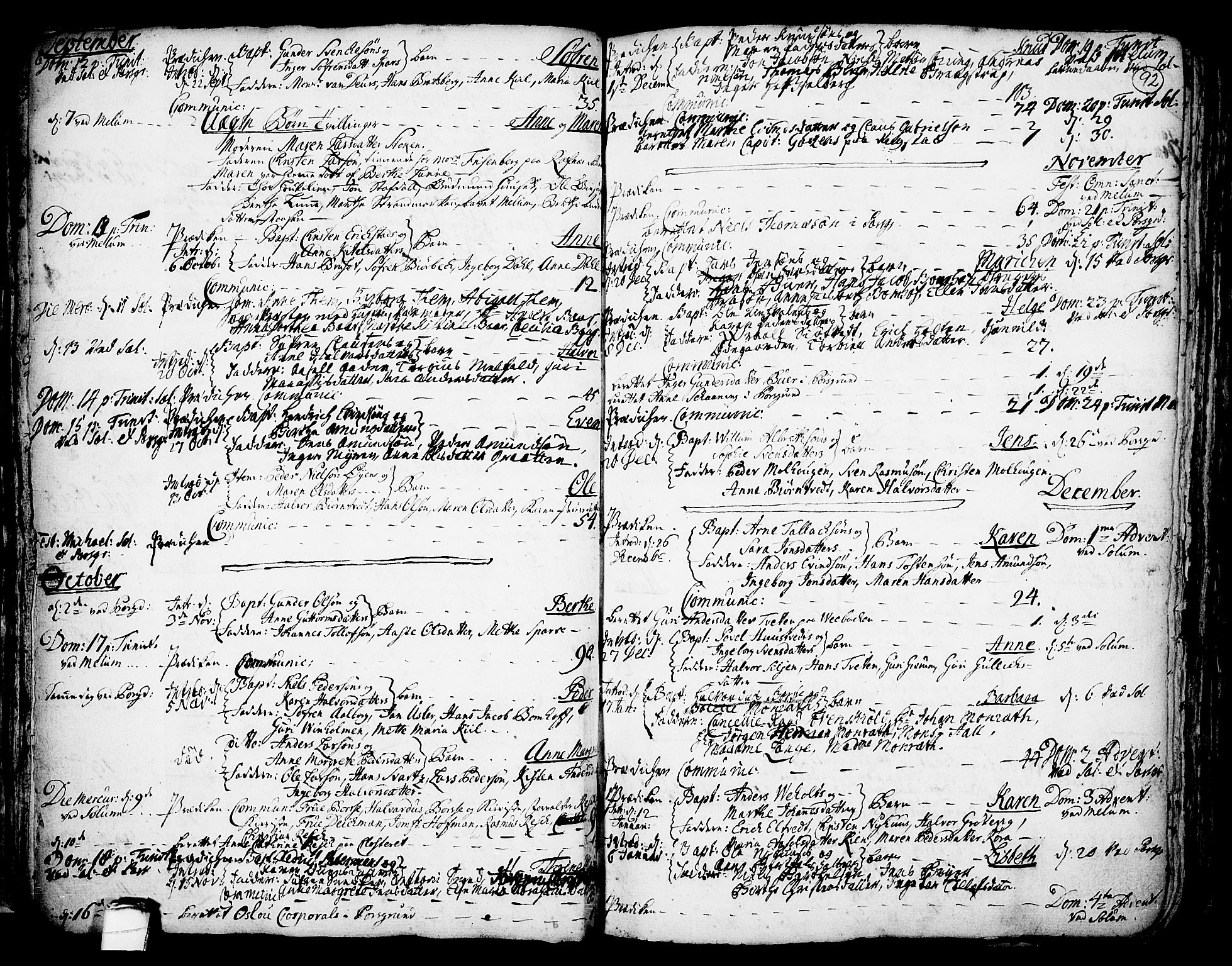 Solum kirkebøker, SAKO/A-306/F/Fa/L0002: Parish register (official) no. I 2, 1713-1761, p. 92