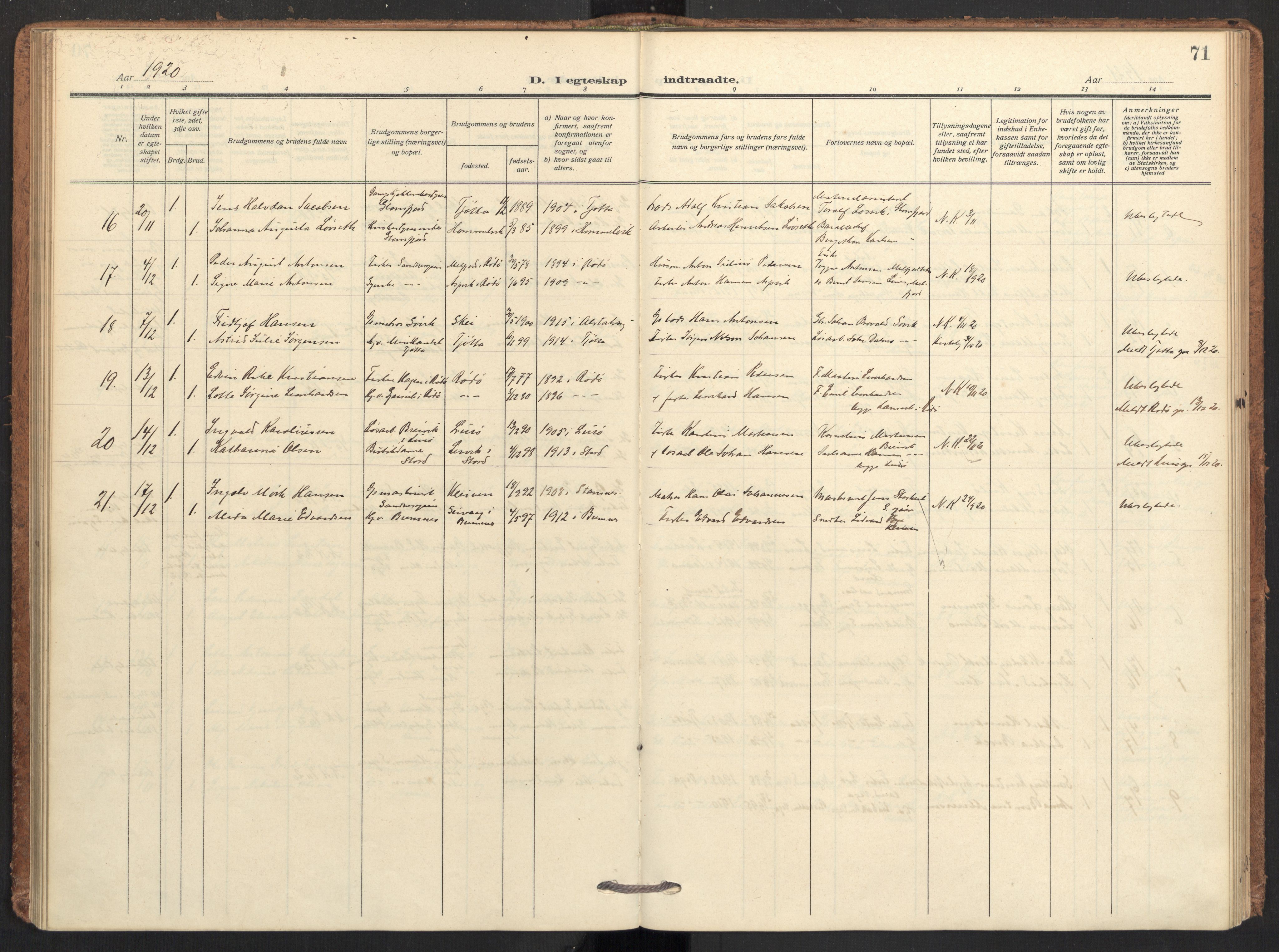 Ministerialprotokoller, klokkerbøker og fødselsregistre - Nordland, AV/SAT-A-1459/831/L0473: Parish register (official) no. 831A04, 1909-1934, p. 71