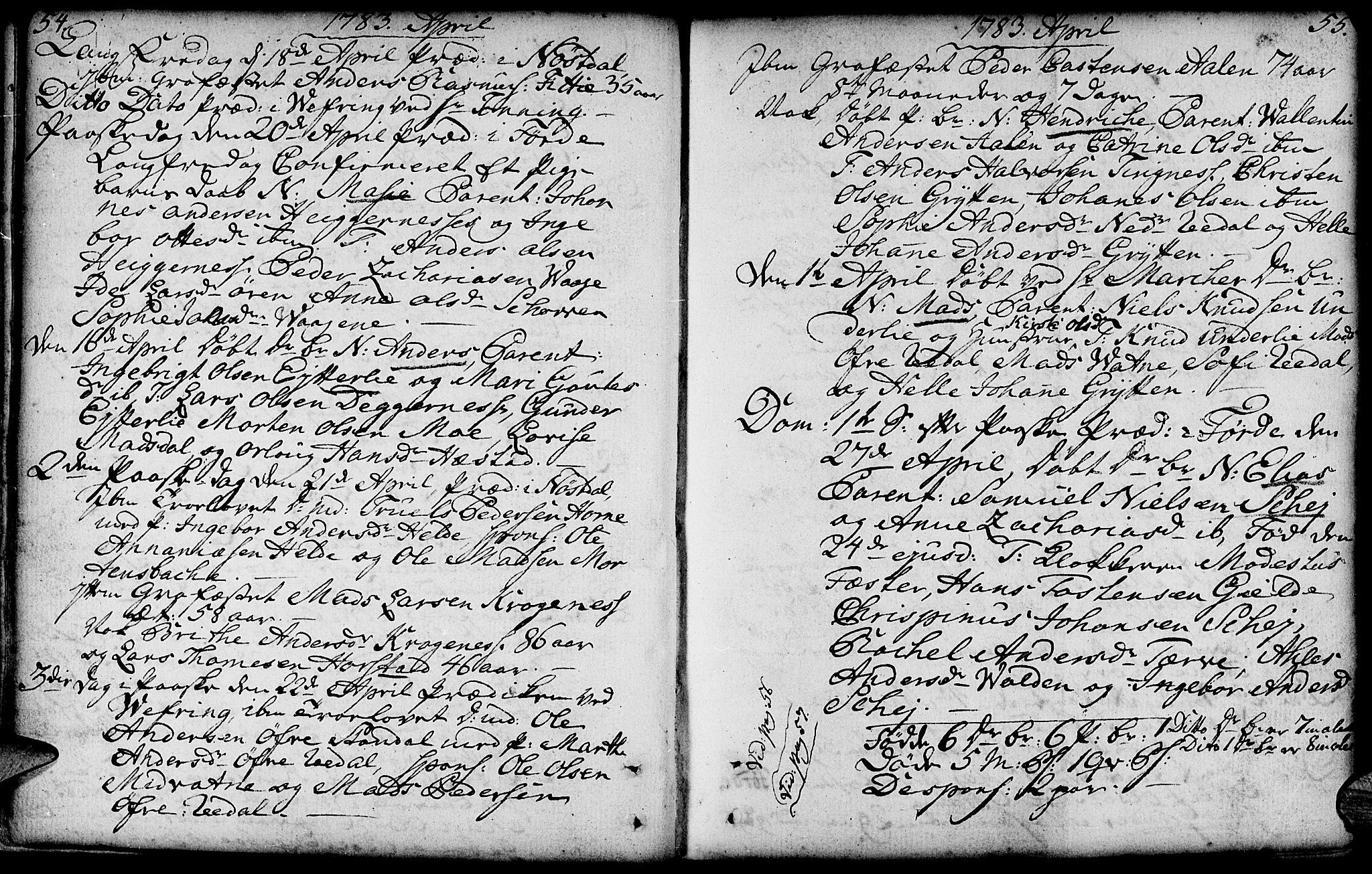 Førde sokneprestembete, AV/SAB-A-79901/H/Haa/Haaa/L0004: Parish register (official) no. A 4, 1781-1803, p. 54-55