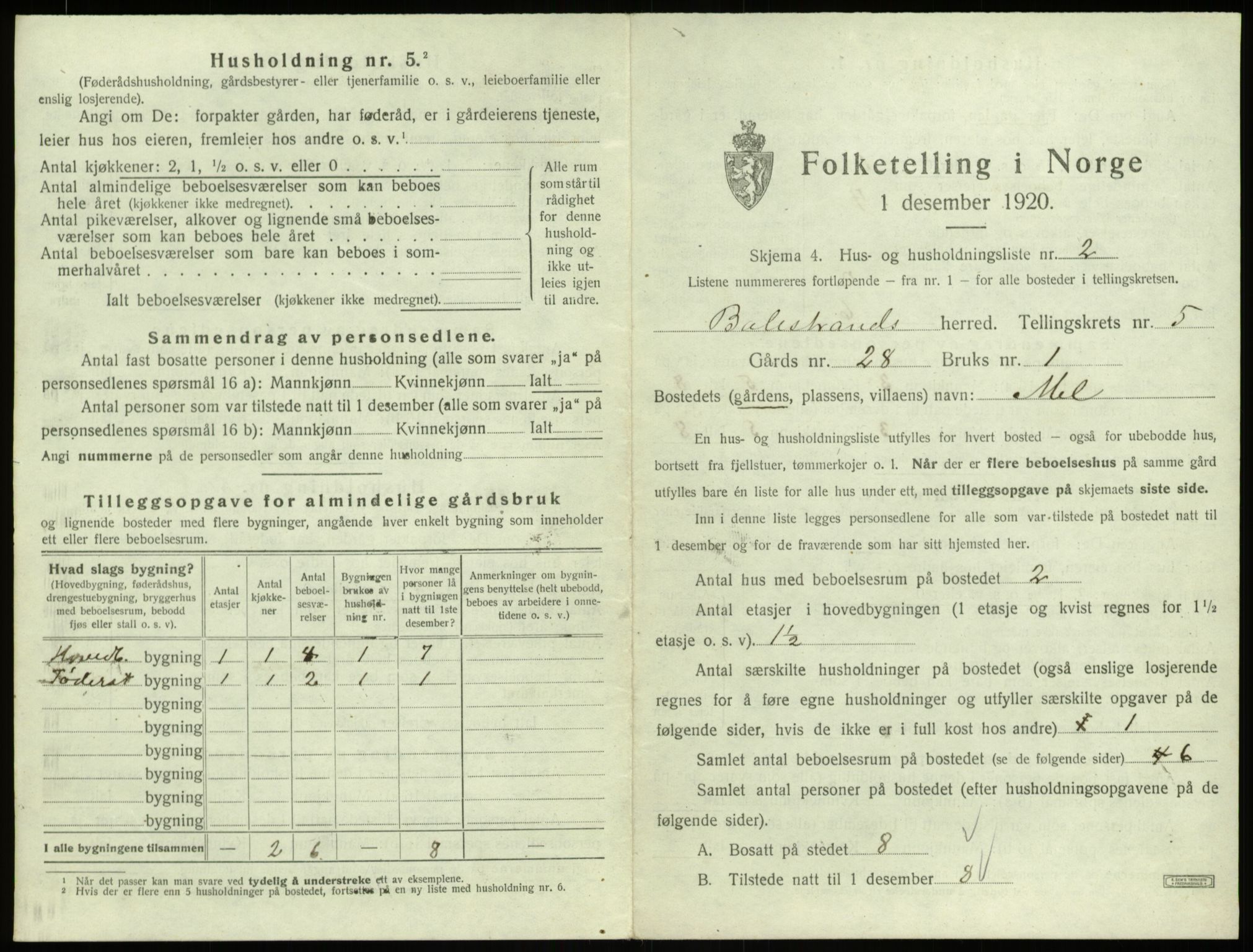 SAB, 1920 census for Balestrand, 1920, p. 343