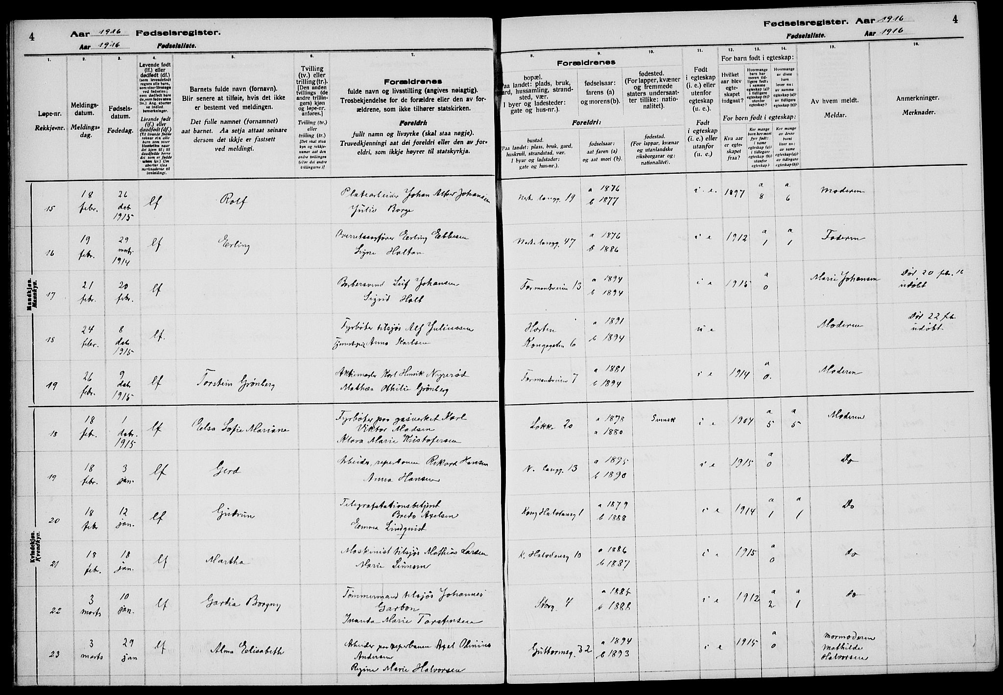 Tønsberg kirkebøker, AV/SAKO-A-330/J/Ja/L0001: Birth register no. 1, 1916-1922, p. 4