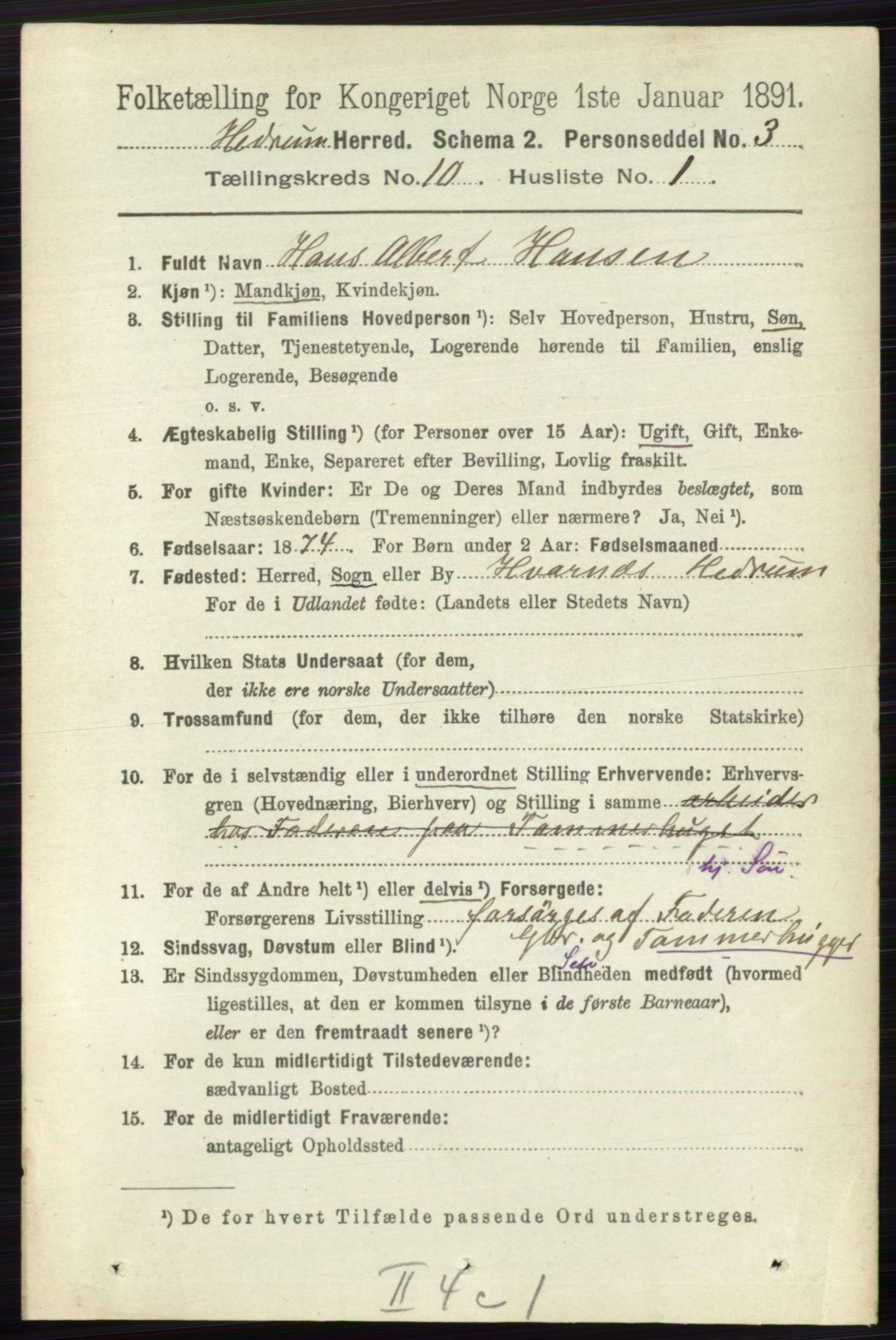 RA, 1891 census for 0727 Hedrum, 1891, p. 4392