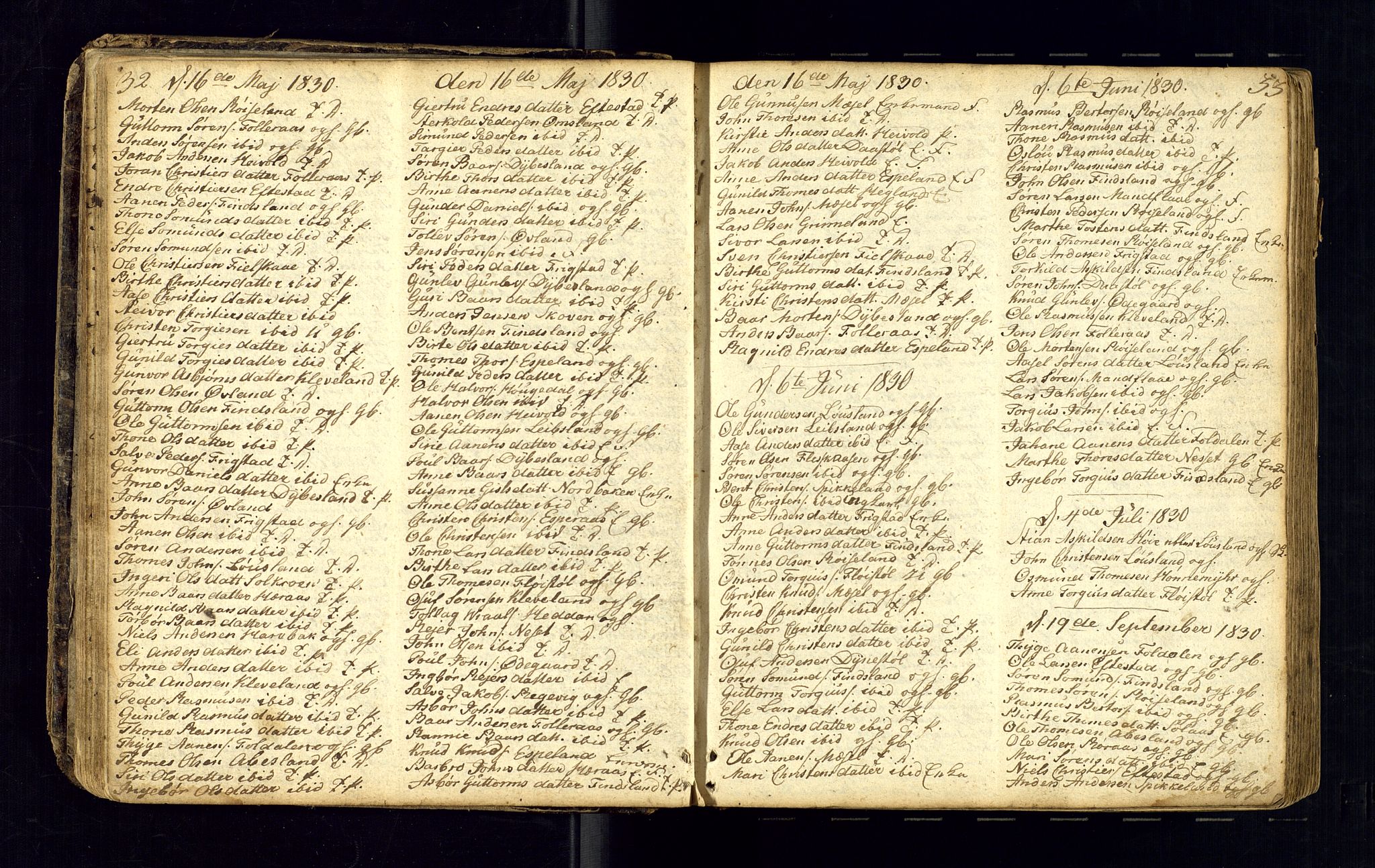 Bjelland sokneprestkontor, AV/SAK-1111-0005/F/Fc/Fcb/L0001: Communicants register no. C-1, 1827-1906, p. 32-33
