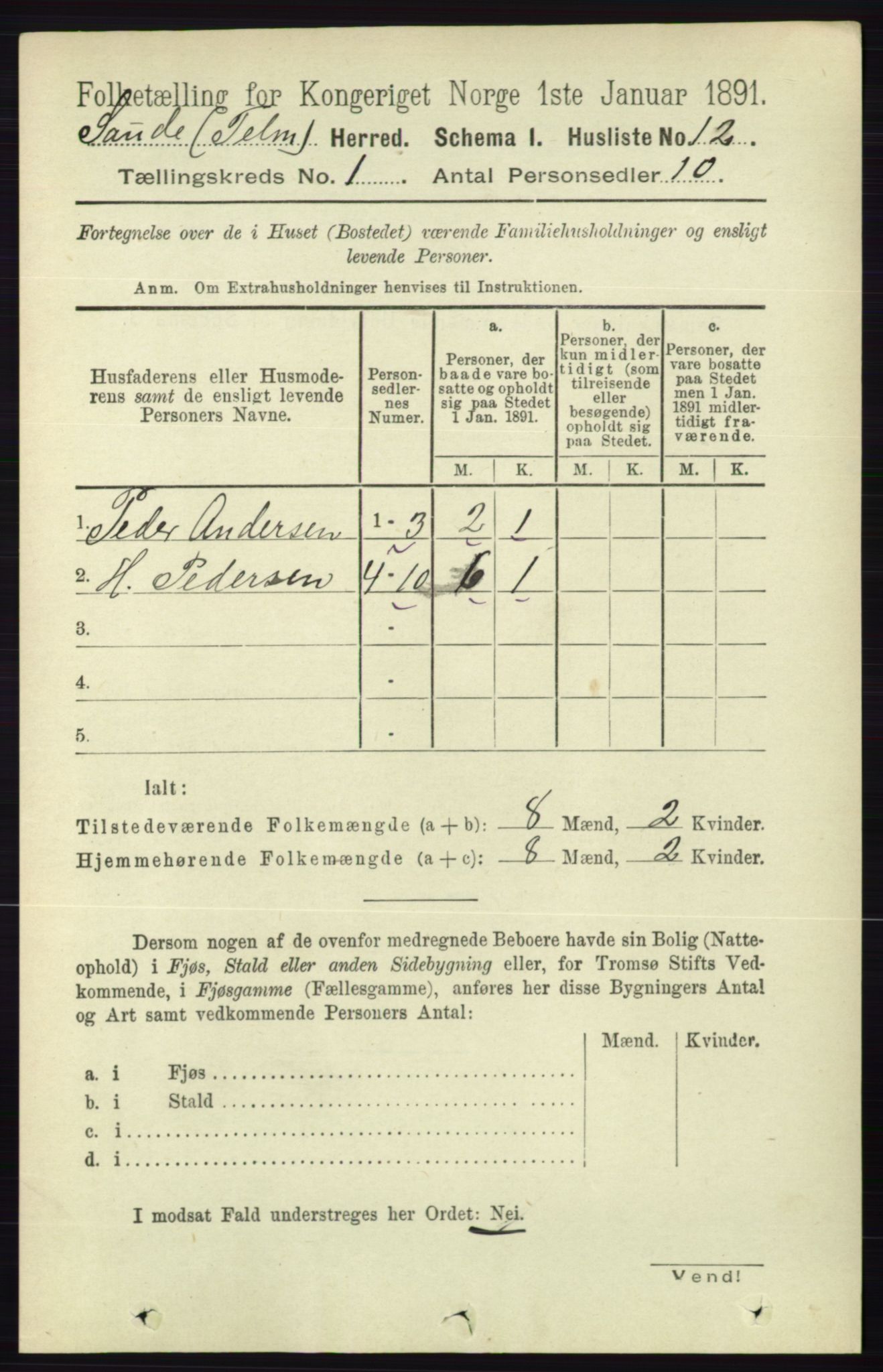 RA, 1891 census for 0822 Sauherad, 1891, p. 45