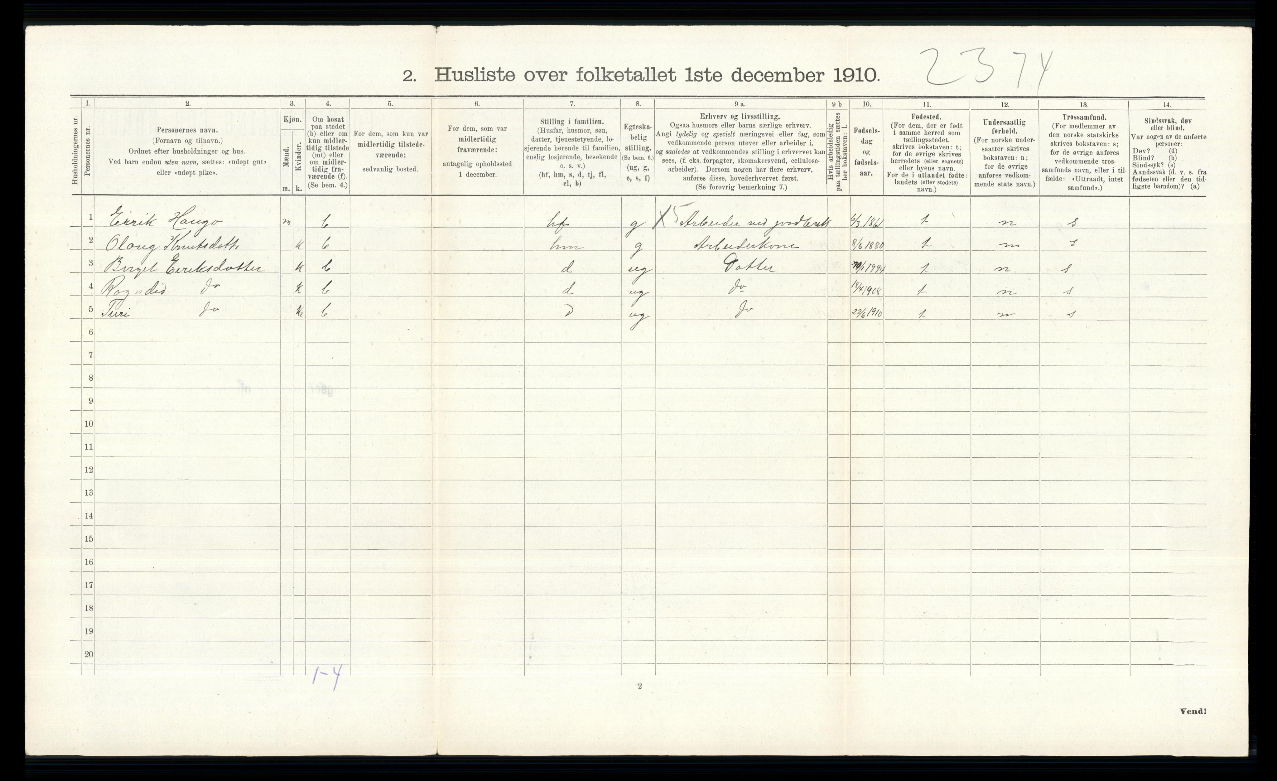 RA, 1910 census for Hol, 1910, p. 116