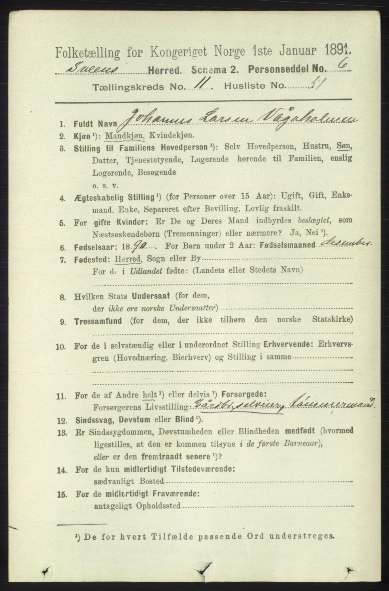 RA, 1891 census for 1216 Sveio, 1891, p. 3388