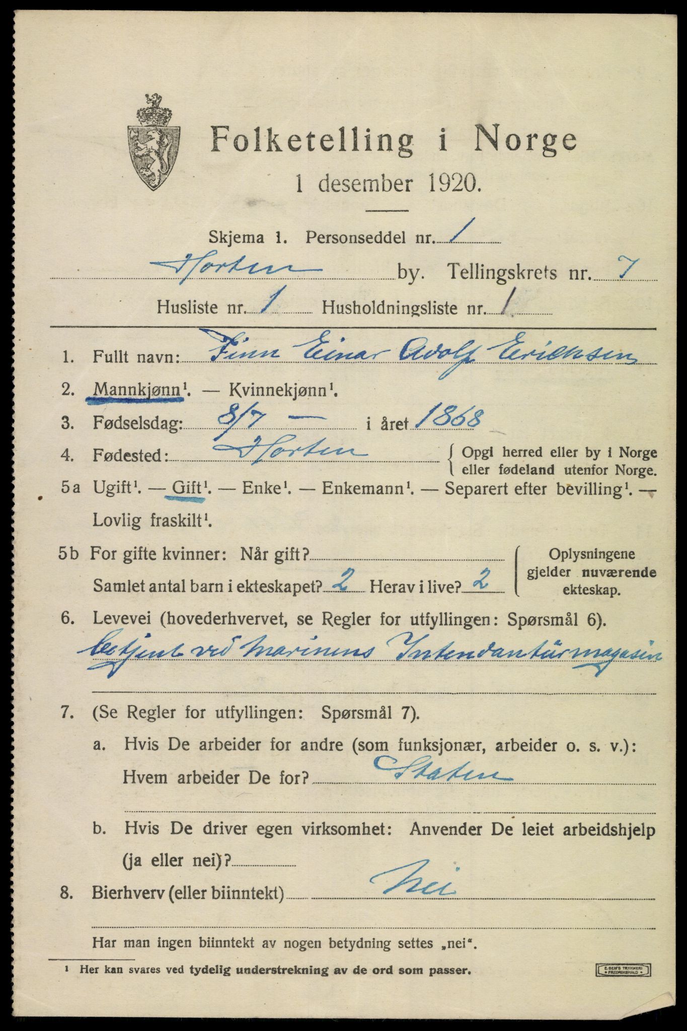 SAKO, 1920 census for Horten, 1920, p. 25831