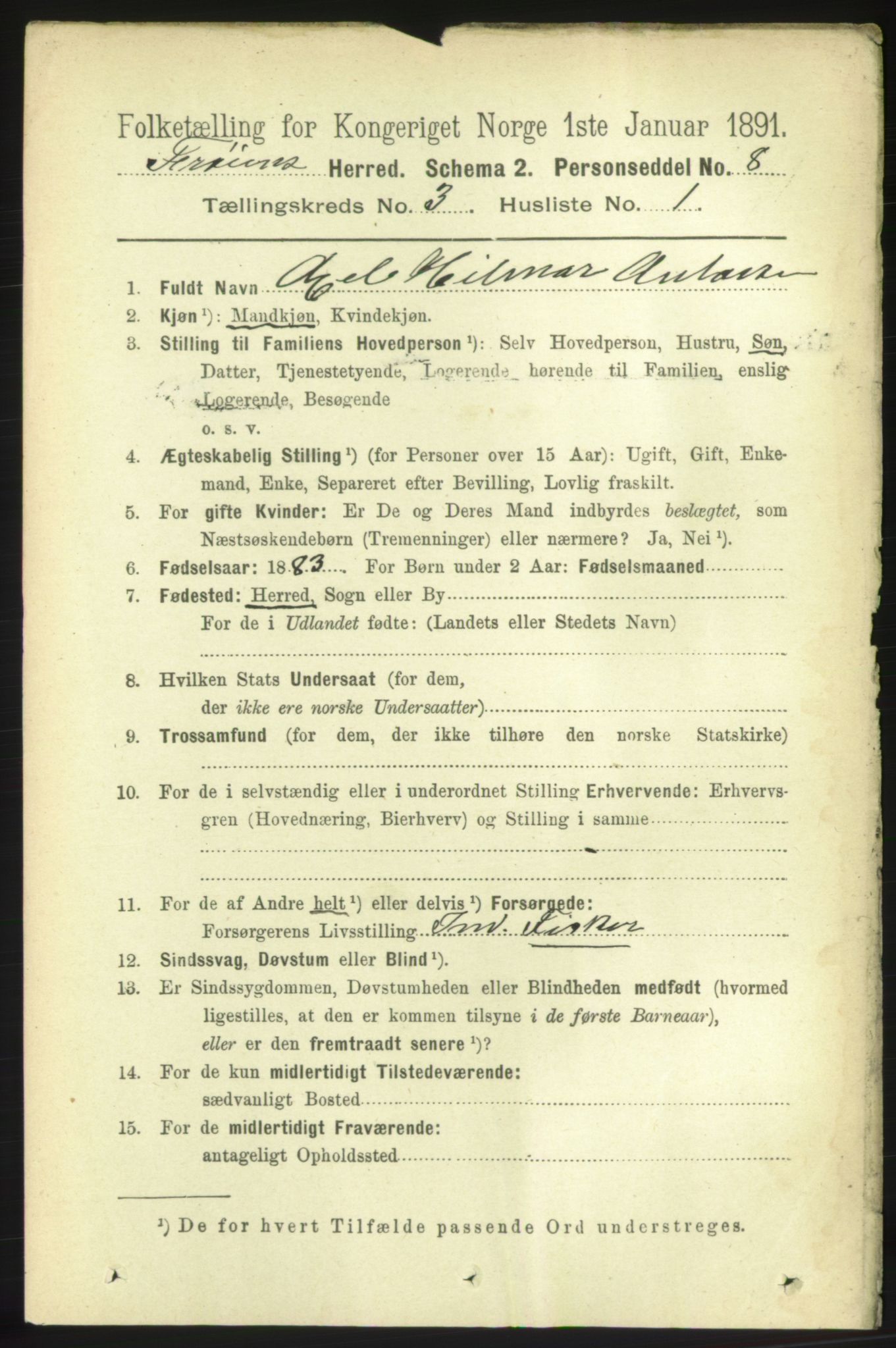 RA, 1891 census for 1619 Frøya, 1891, p. 1979